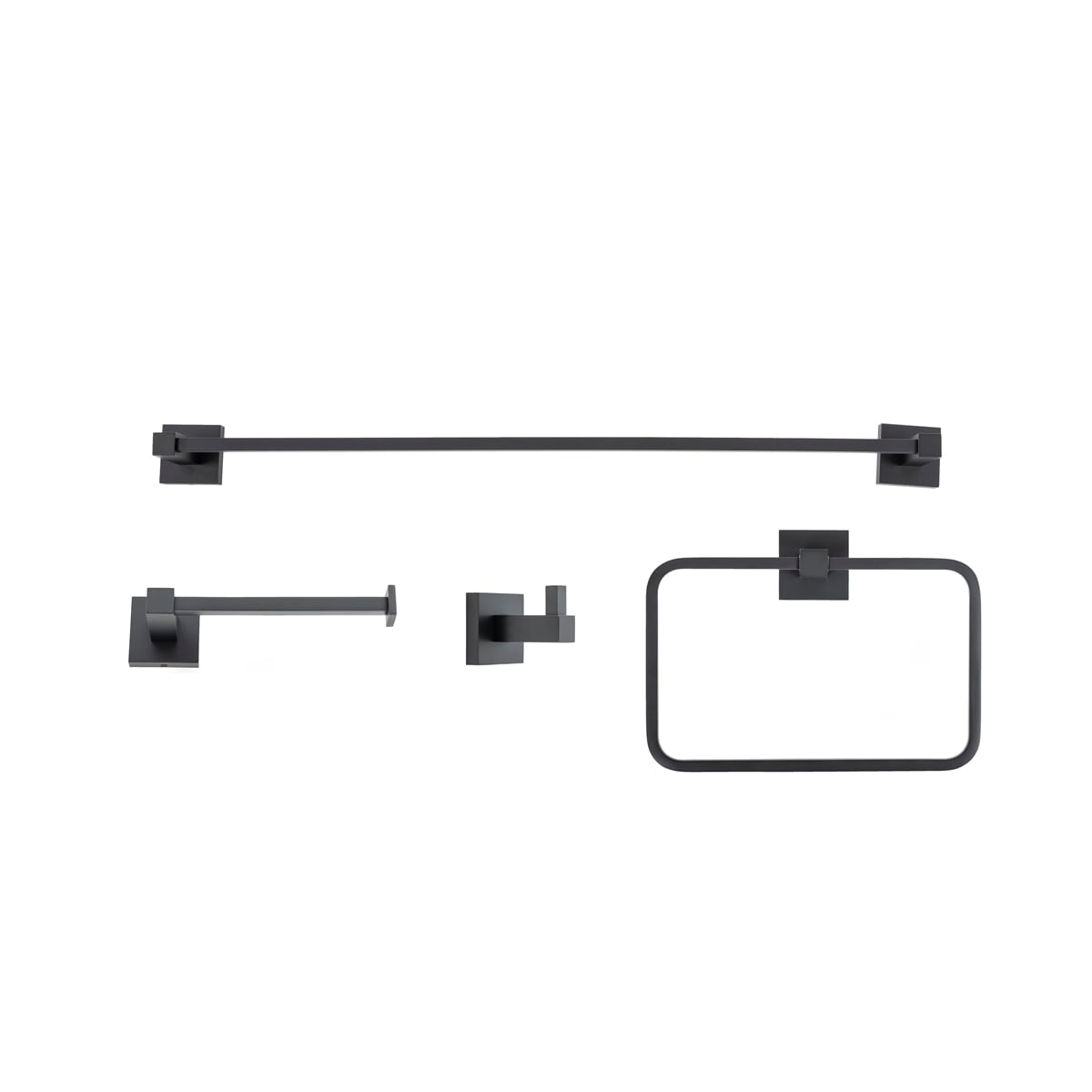 Set de accesorios de baño decorativos en negro mate Trieste de 4 piezas para baño que incluye barra de toallas, portarrollos de papel higiénico y gancho para batas TR418SET