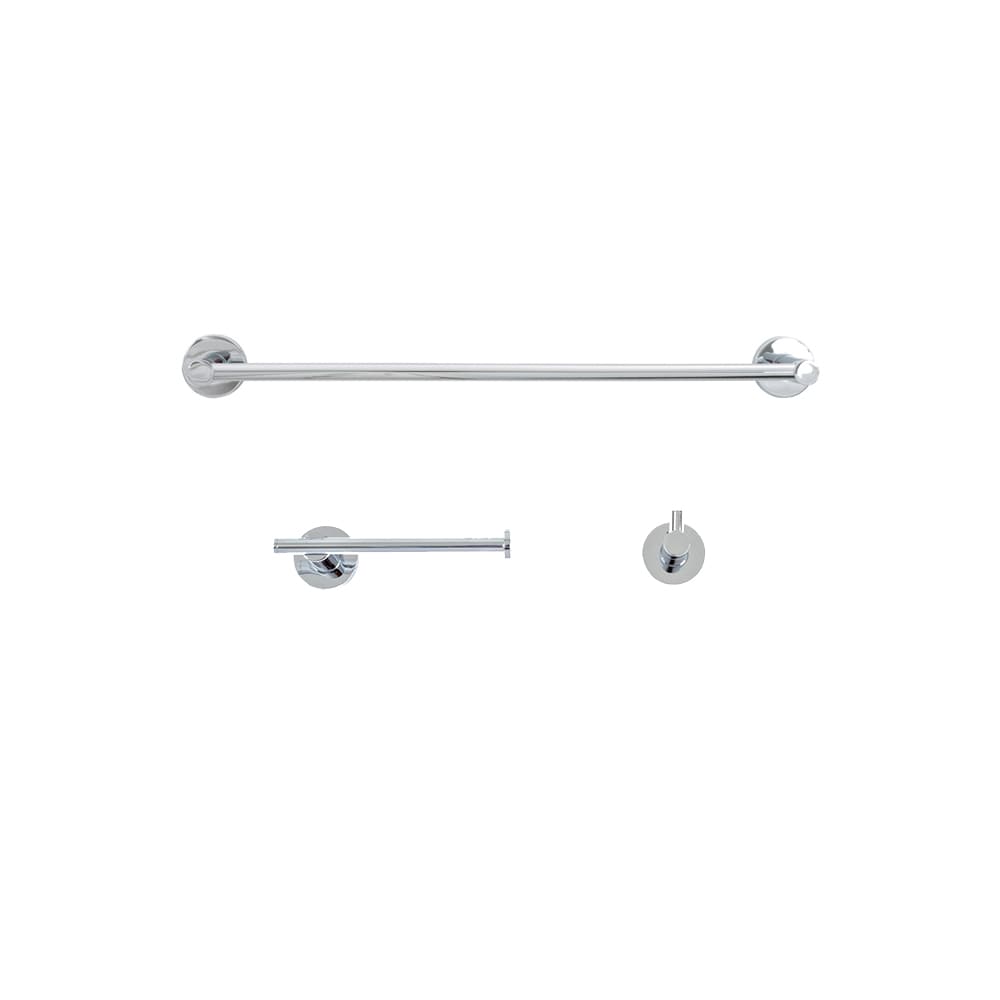 Juego de accesorios de baño decorativos de cromo pulido de 3 piezas Venecia de Italia - Incluye barra de toalla, porta papel higiénico, argolla de toalla y gancho para batas VE318SET