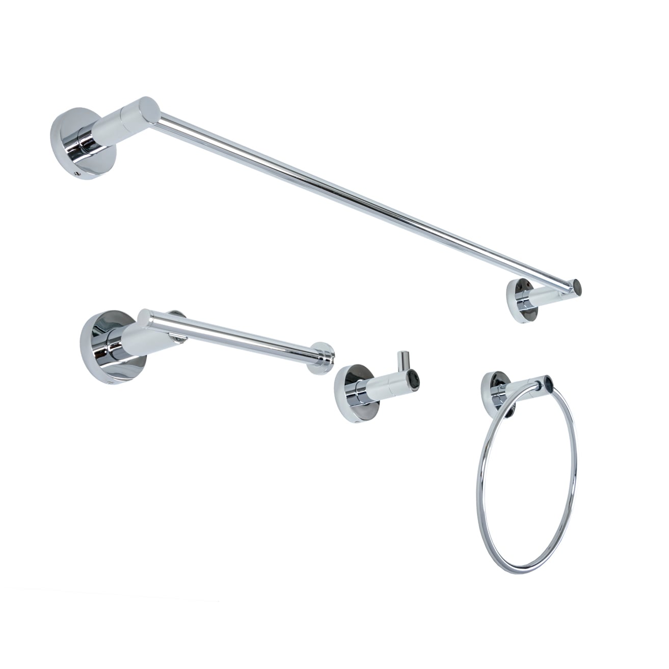 Juego de Accesorios de Baño Venezia de Cromo Pulido de 4 Piezas Italia - Incluye Barra de Toalla, Portarrollos, Argolla de Toalla y Gancho para Bata VE4SET.