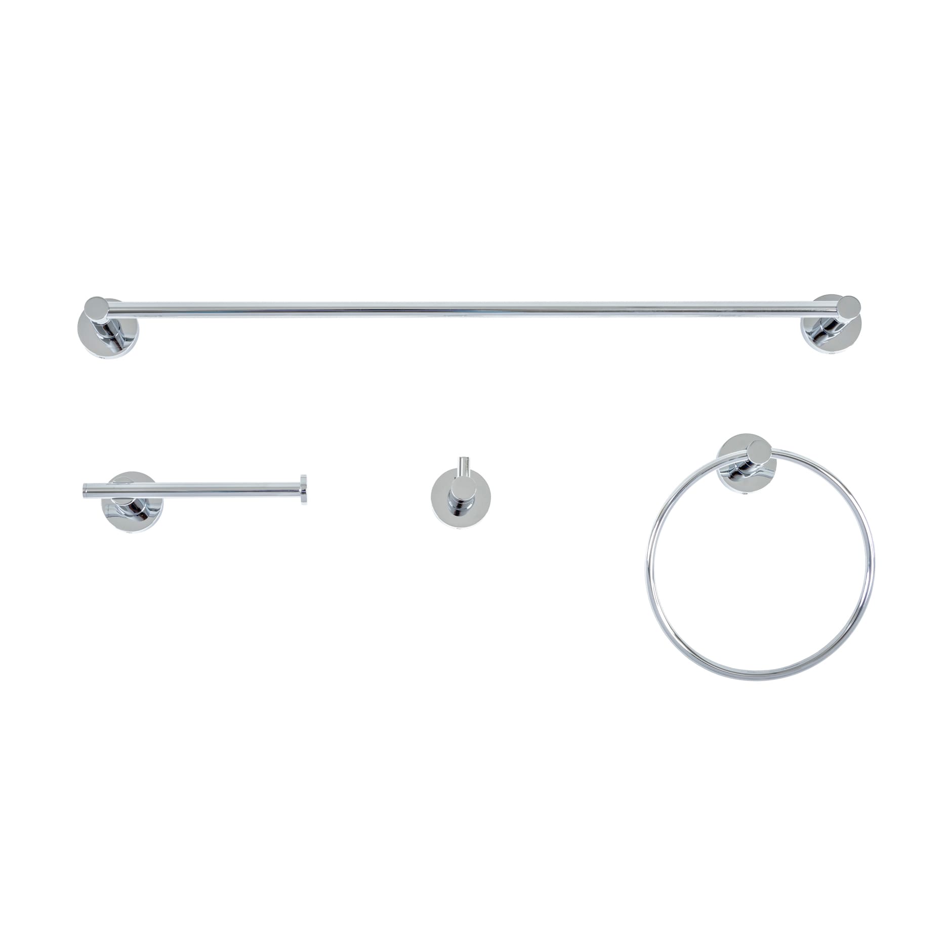 Juego de Accesorios de Baño Venezia de Cromo Pulido de 4 Piezas Italia - Incluye Barra de Toalla, Portarrollos, Argolla de Toalla y Gancho para Bata VE4SET.