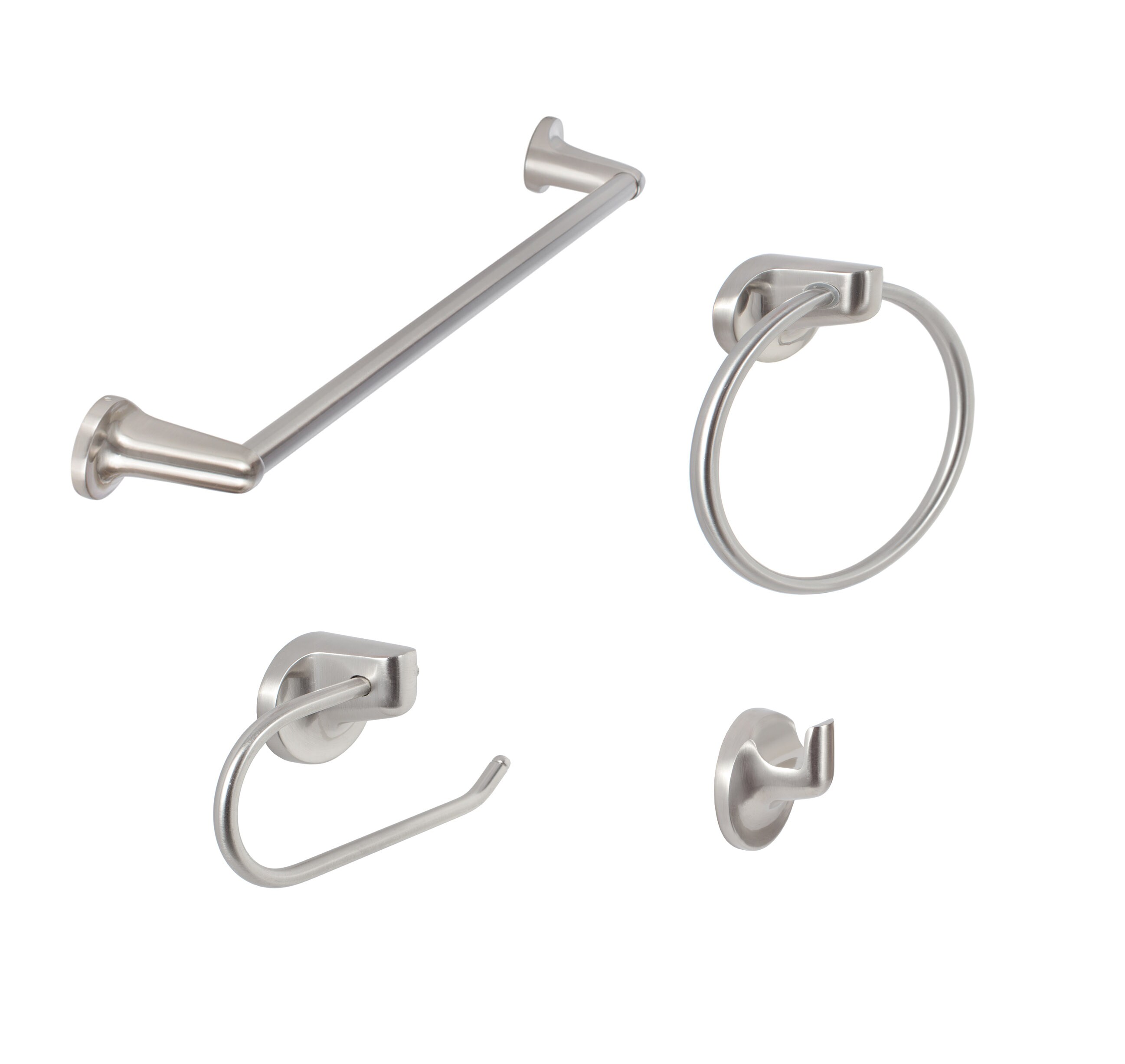 Juego de accesorios de baño decorativo de 4 piezas Sure-Loc Sierra en níquel satinado: Barra de toalla, portarrollos, argolla para toalla y gancho para batas incluidos SA-SET PH1 15
