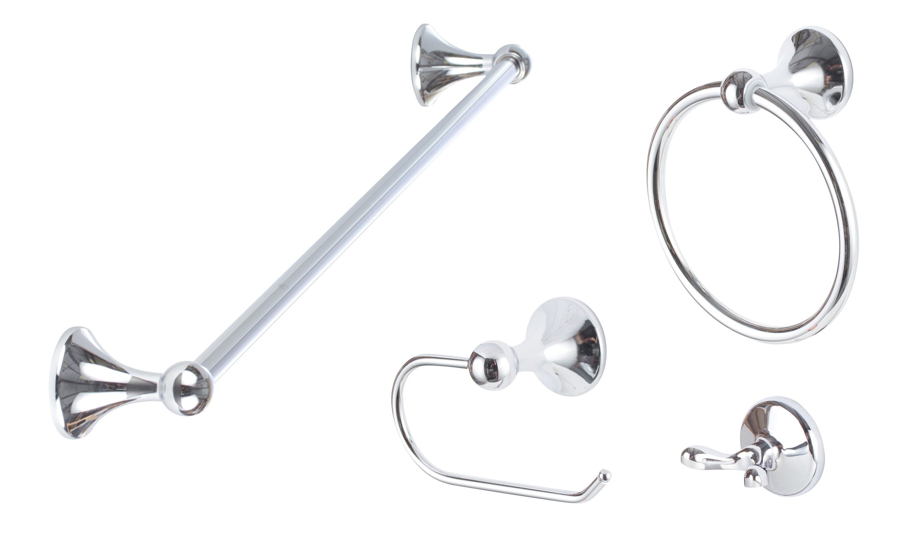 Juego de accesorios para baño de 4 piezas Ventura en cromo pulido de Sure-Loc Hardware: Barra para toallas, portarrollos, argolla para toallas y gancho para batas incluidos VT-SET PH1 26.