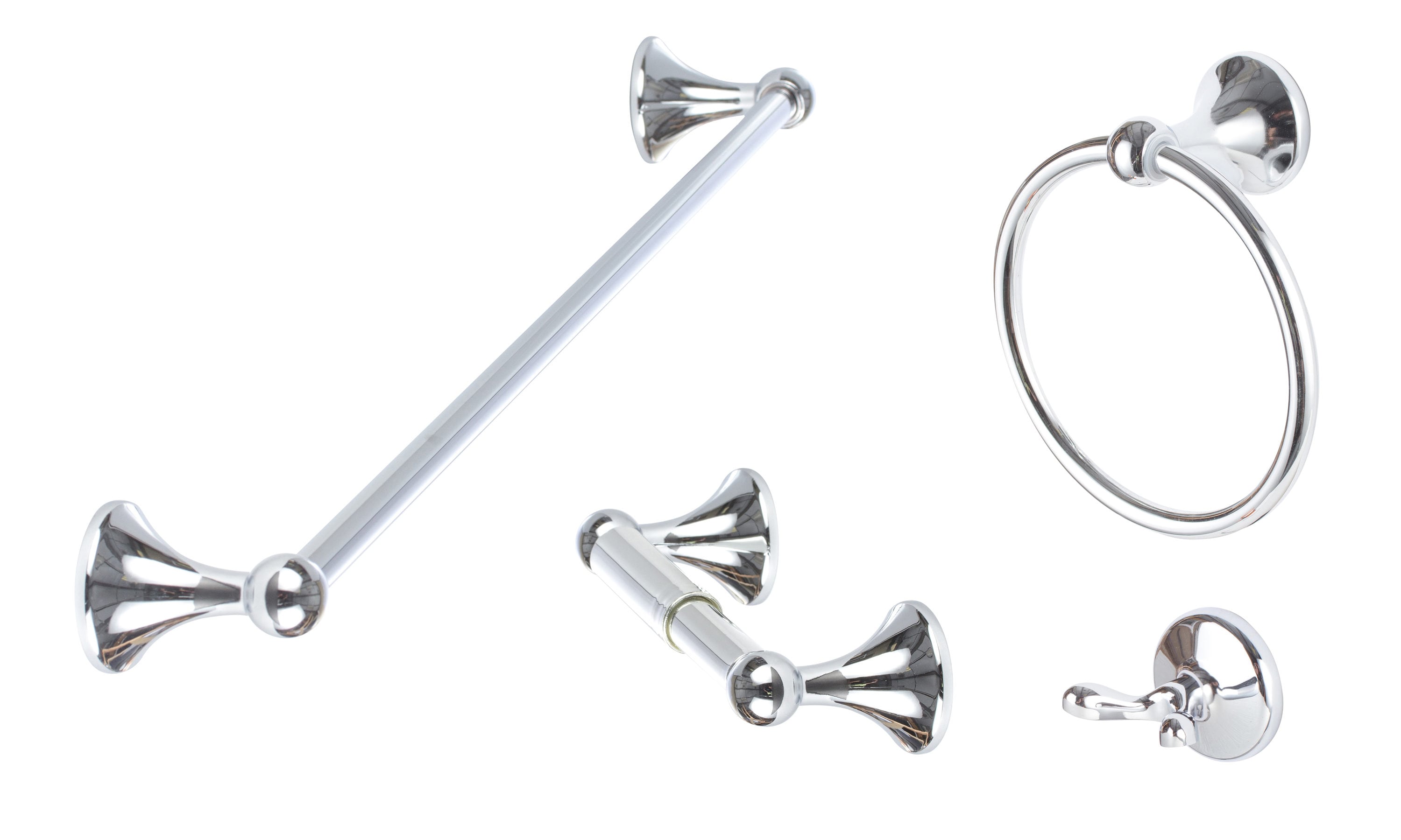 Juego de Accesorios para Baño de 4 Piezas Ventura en Cromo Pulido de Sure-Loc Hardware, Incluye Barra para Toallas, Portarrollos, Anillo para Toallas y Gancho para Batas VT-SET PH2 26