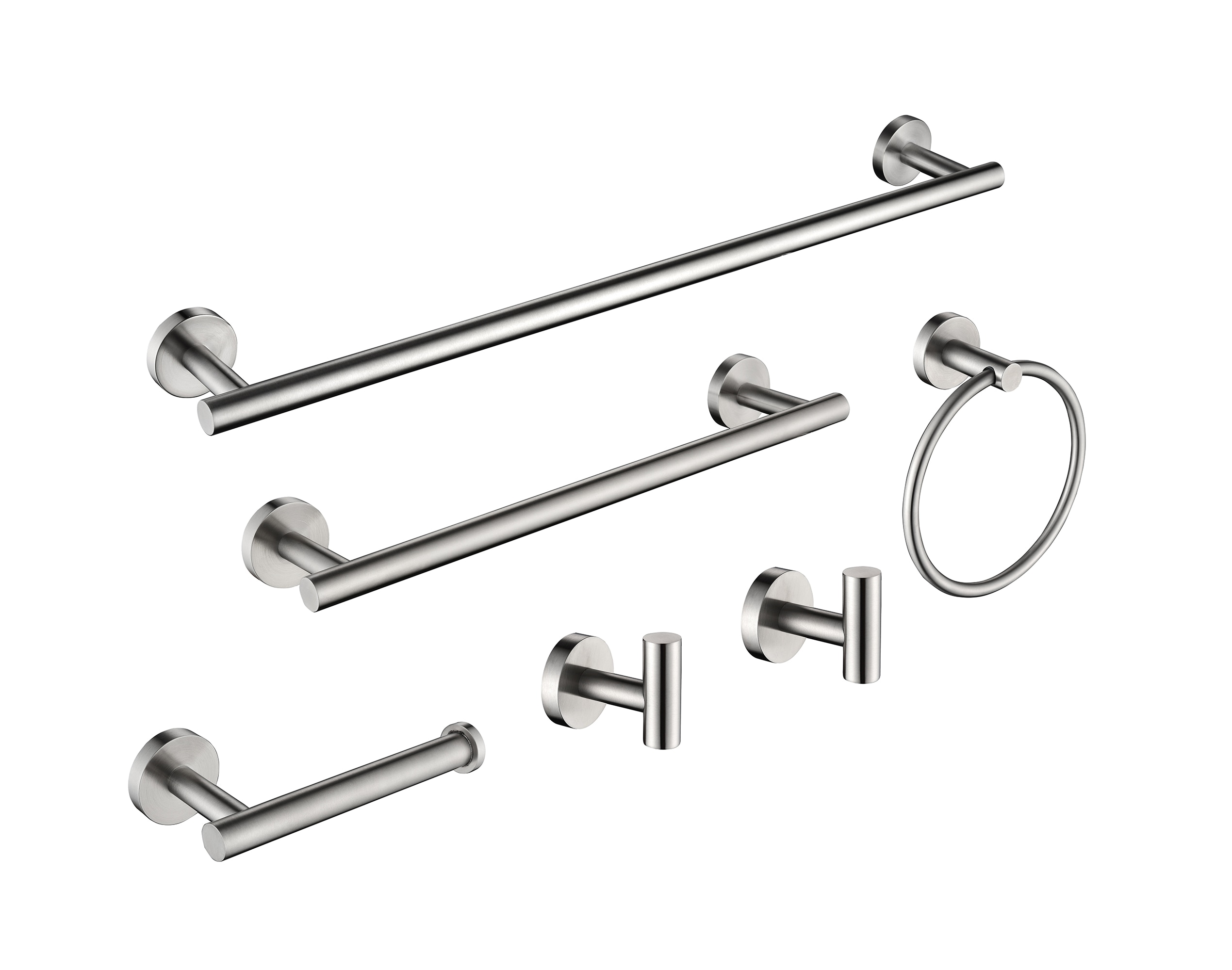 Juego de herrajes decorativos para baño de 5 piezas en níquel cepillado - Barra de toalla, portarrollos, anillo para toalla, gancho para bata incluidos WF-3300A de CASAINC
