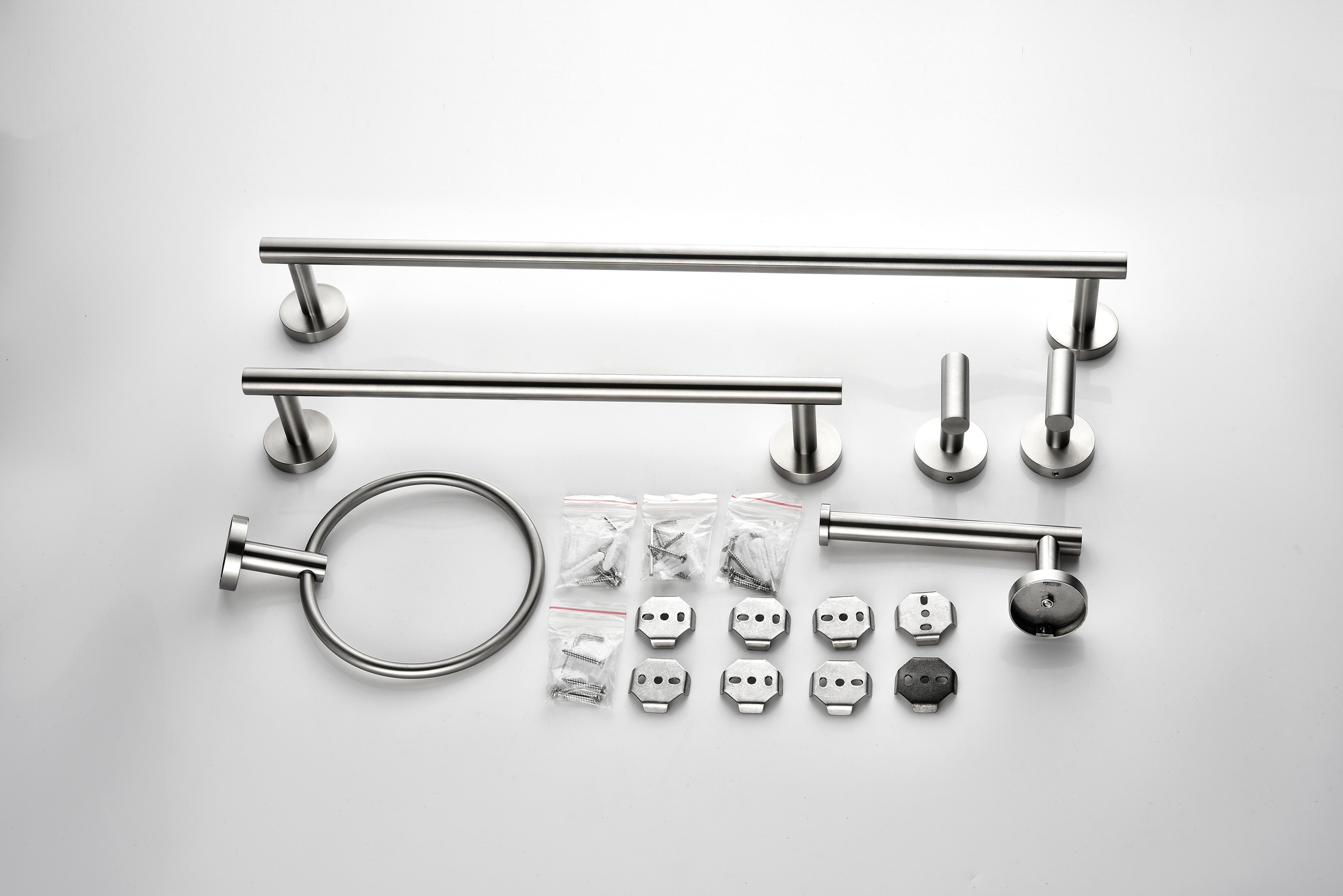 Juego de herrajes decorativos para baño de 5 piezas en níquel cepillado - Barra de toalla, portarrollos, anillo para toalla, gancho para bata incluidos WF-3300A de CASAINC