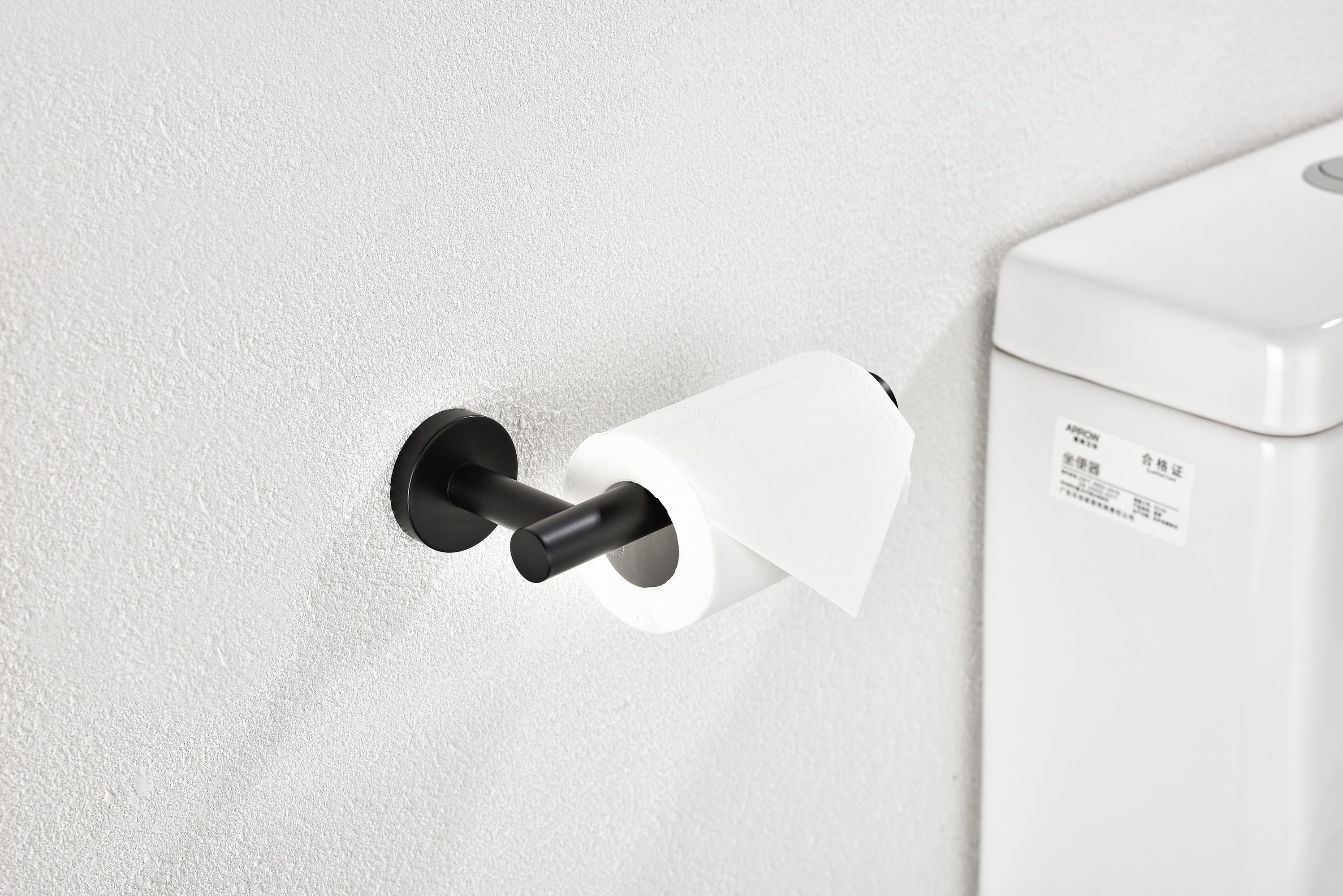 Juego de accesorios decorativos para baño de 5 piezas en negro mate incluye barra de toalla, porta papel higiénico, anillo para toalla y gancho para batas. WF-3300B