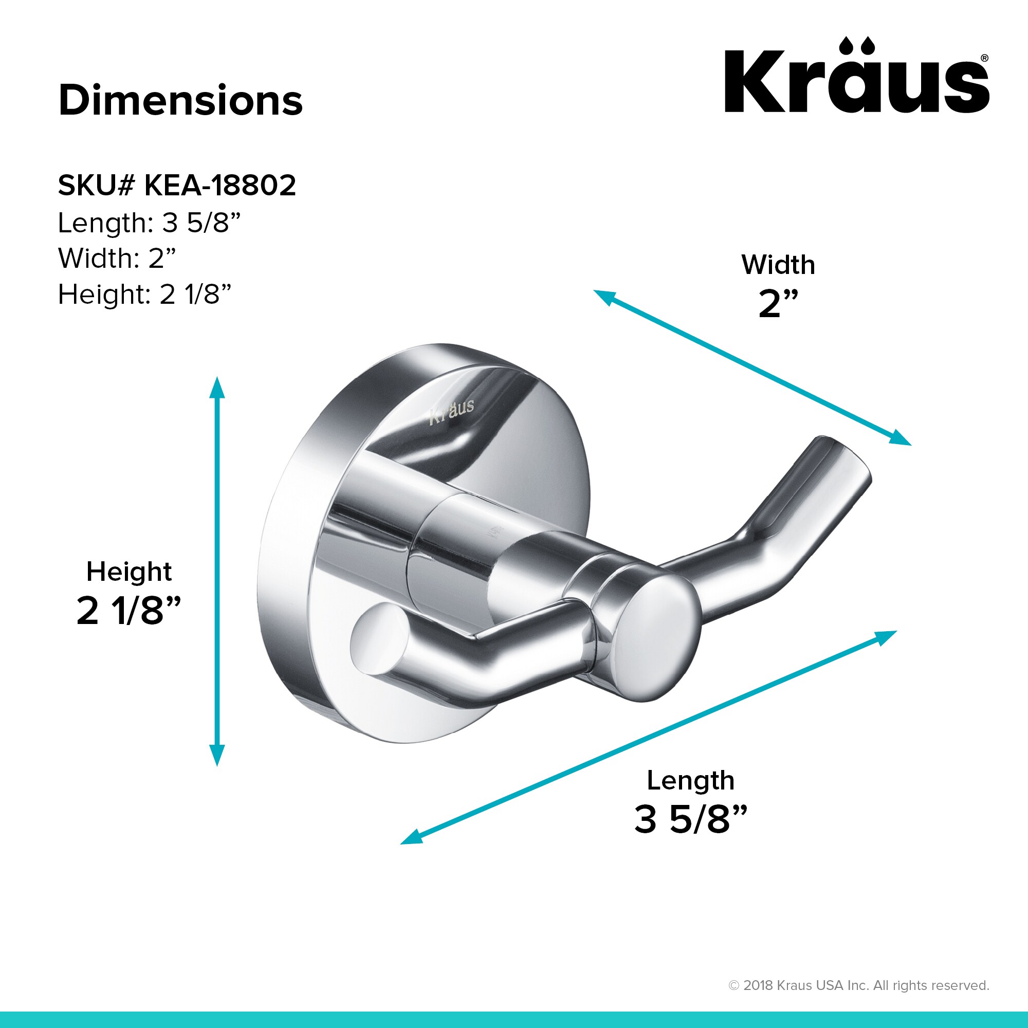 Juego de Accesorios de Baño Decorativos de Cromo de 4 Piezas Kraus - Barra de Toalla, Porta Papel Higiénico, Anillo de Toalla, Gancho para Bata incluido C-KEA-188CH