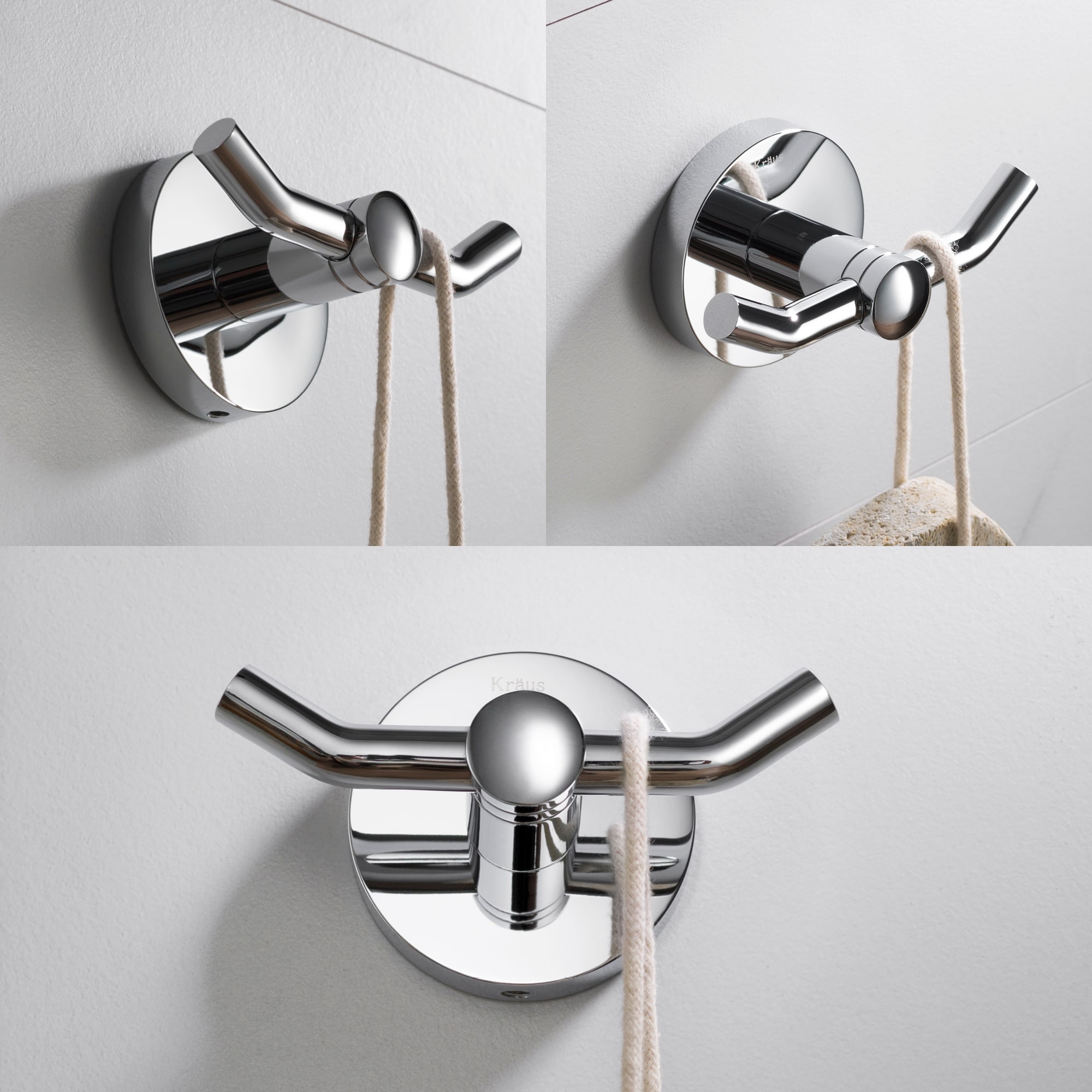 Juego de Accesorios de Baño Decorativos de Cromo de 4 Piezas Kraus - Barra de Toalla, Porta Papel Higiénico, Anillo de Toalla, Gancho para Bata incluido C-KEA-188CH