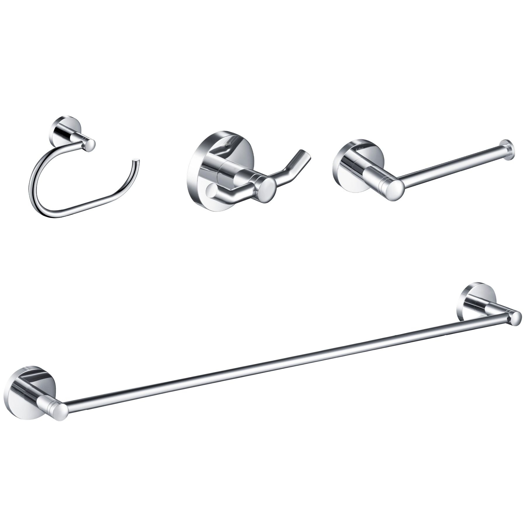 Juego de Accesorios de Baño Decorativos de Cromo de 4 Piezas Kraus - Barra de Toalla, Porta Papel Higiénico, Anillo de Toalla, Gancho para Bata incluido C-KEA-188CH