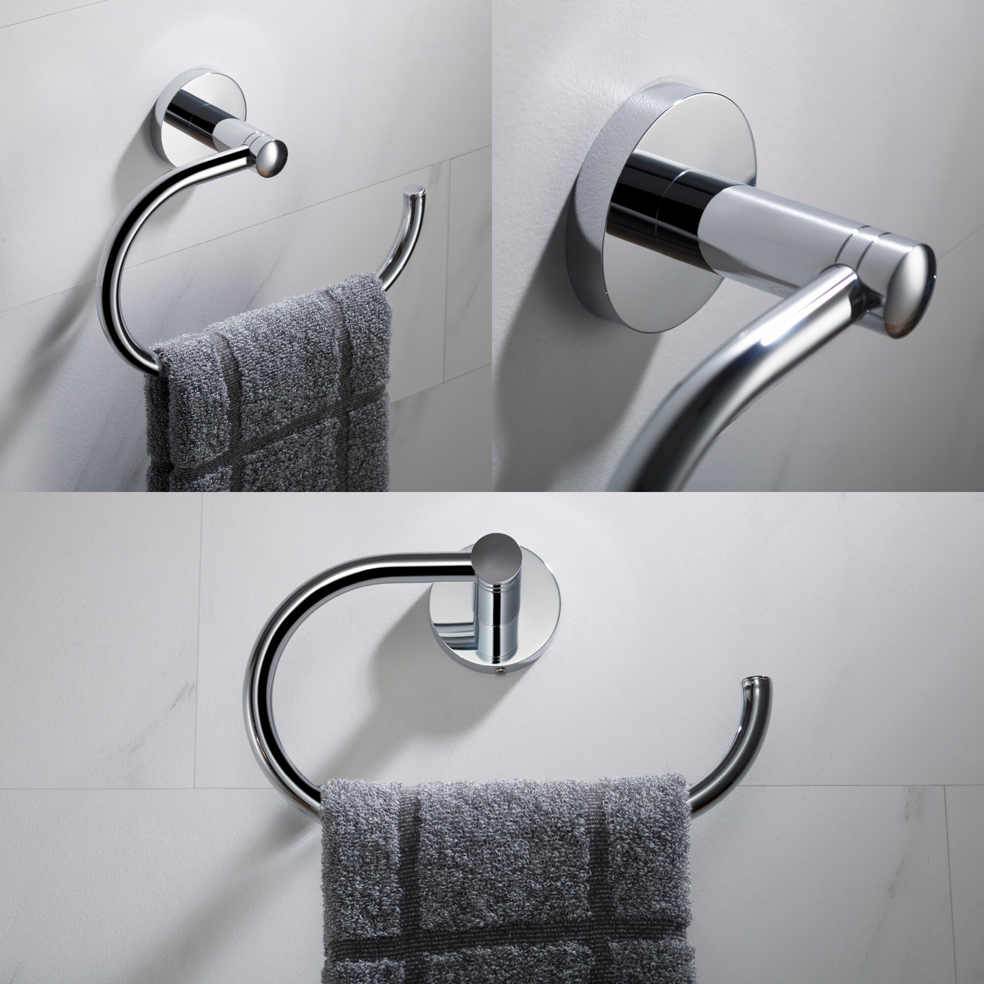 Juego de Accesorios de Baño Decorativos de Cromo de 4 Piezas Kraus - Barra de Toalla, Porta Papel Higiénico, Anillo de Toalla, Gancho para Bata incluido C-KEA-188CH