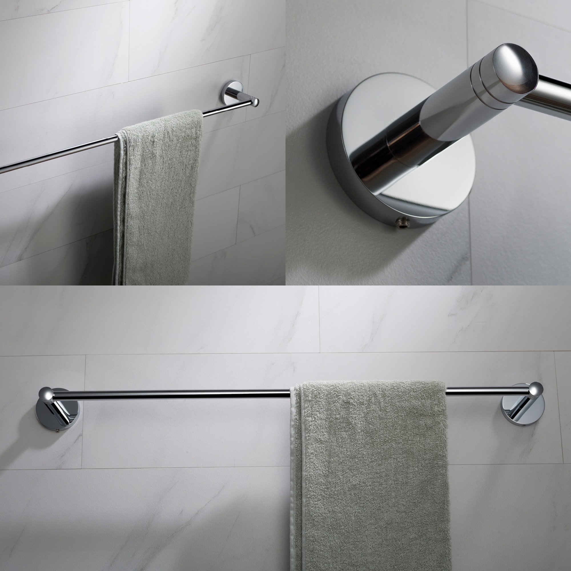 Juego de Accesorios de Baño Decorativos de Cromo de 4 Piezas Kraus - Barra de Toalla, Porta Papel Higiénico, Anillo de Toalla, Gancho para Bata incluido C-KEA-188CH