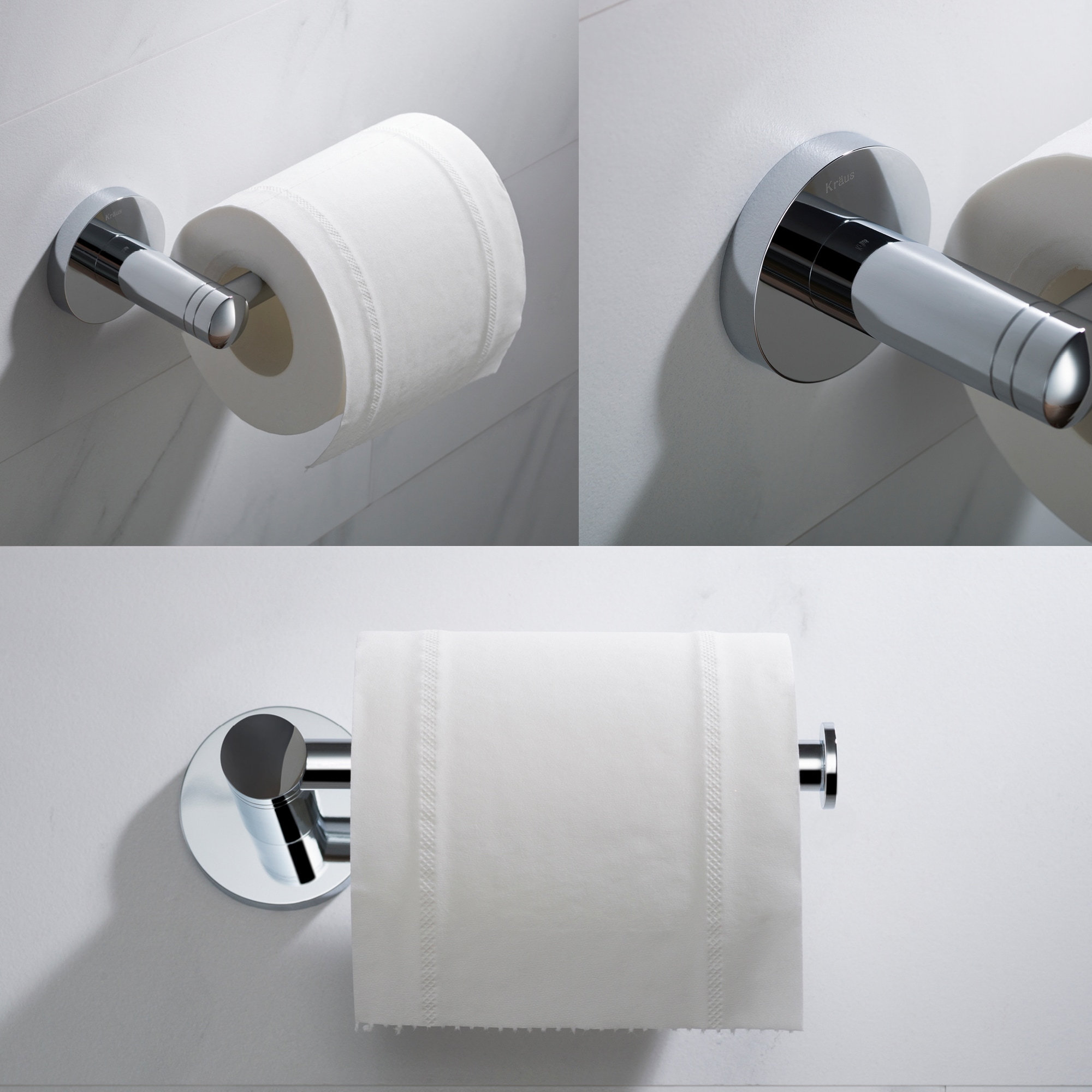 Juego de Accesorios de Baño Decorativos de Cromo de 4 Piezas Kraus - Barra de Toalla, Porta Papel Higiénico, Anillo de Toalla, Gancho para Bata incluido C-KEA-188CH