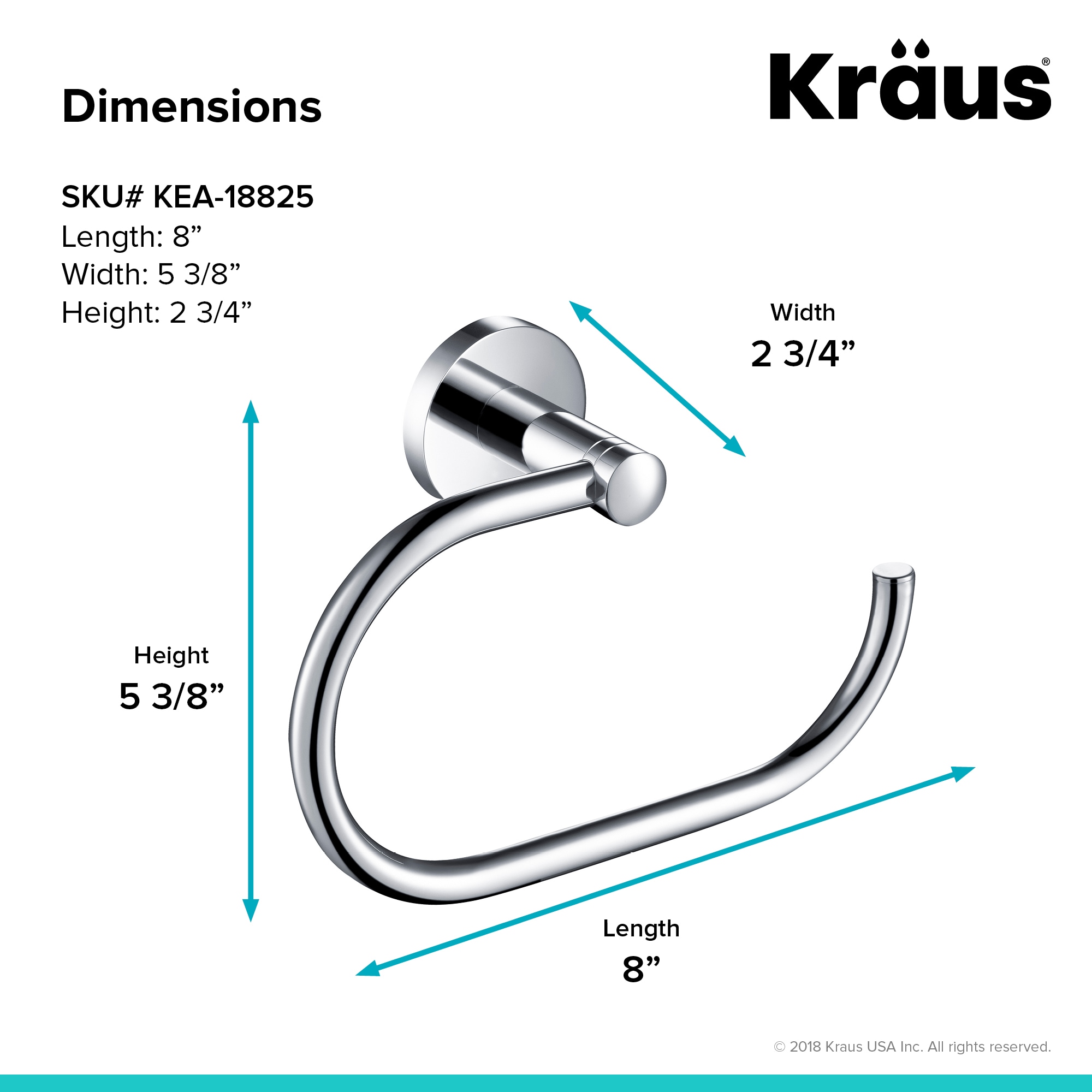 Juego de Accesorios de Baño Decorativos de Cromo de 4 Piezas Kraus - Barra de Toalla, Porta Papel Higiénico, Anillo de Toalla, Gancho para Bata incluido C-KEA-188CH