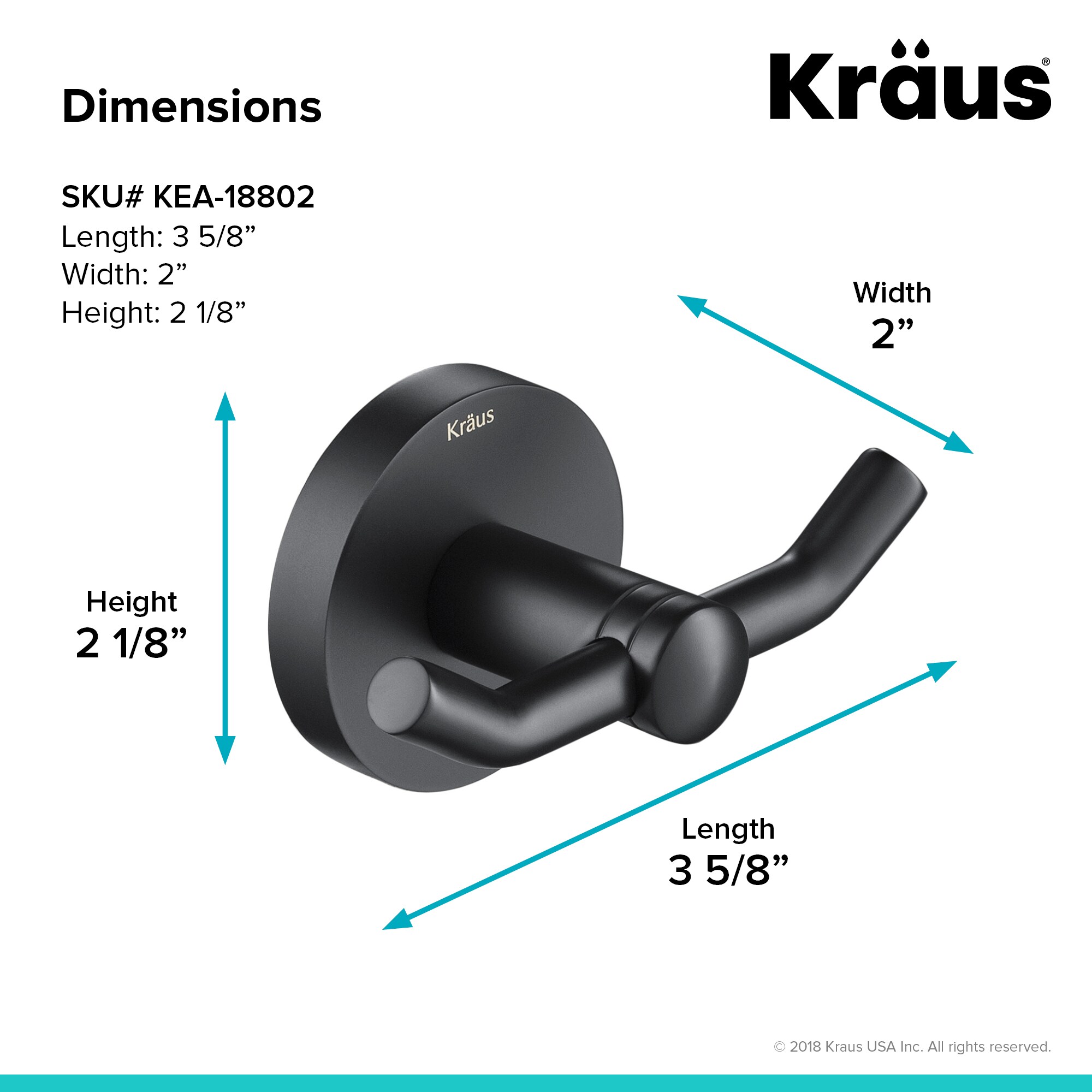 Juego de accesorios de baño decorativos en negro mate de 4 piezas Kraus - Incluye barra de toallas, porta papel, anillo para toallas y gancho para batas C-KEA-188MB