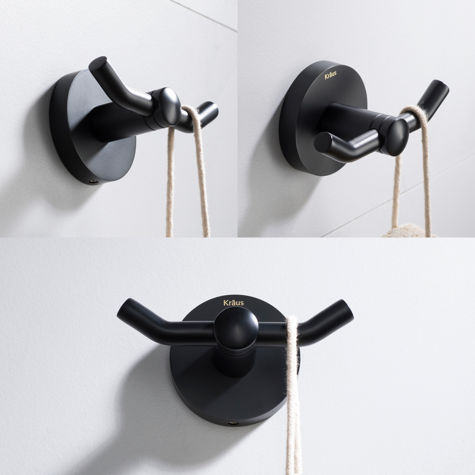 Juego de accesorios de baño decorativos en negro mate de 4 piezas Kraus - Incluye barra de toallas, porta papel, anillo para toallas y gancho para batas C-KEA-188MB