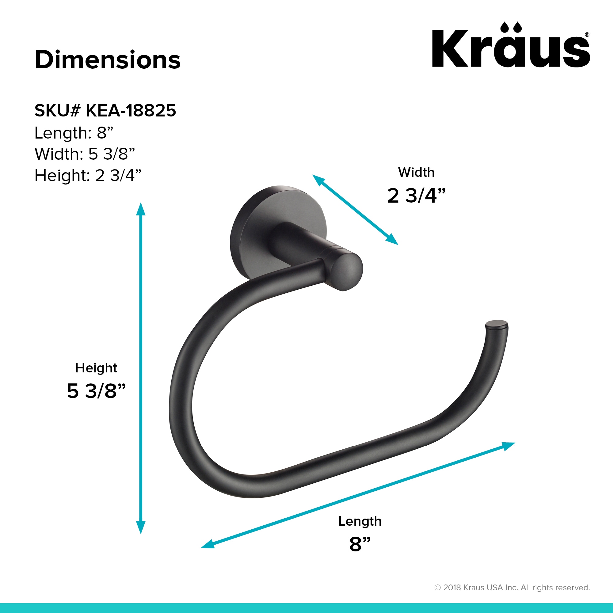 Juego de accesorios de baño decorativos en negro mate de 4 piezas Kraus - Incluye barra de toallas, porta papel, anillo para toallas y gancho para batas C-KEA-188MB