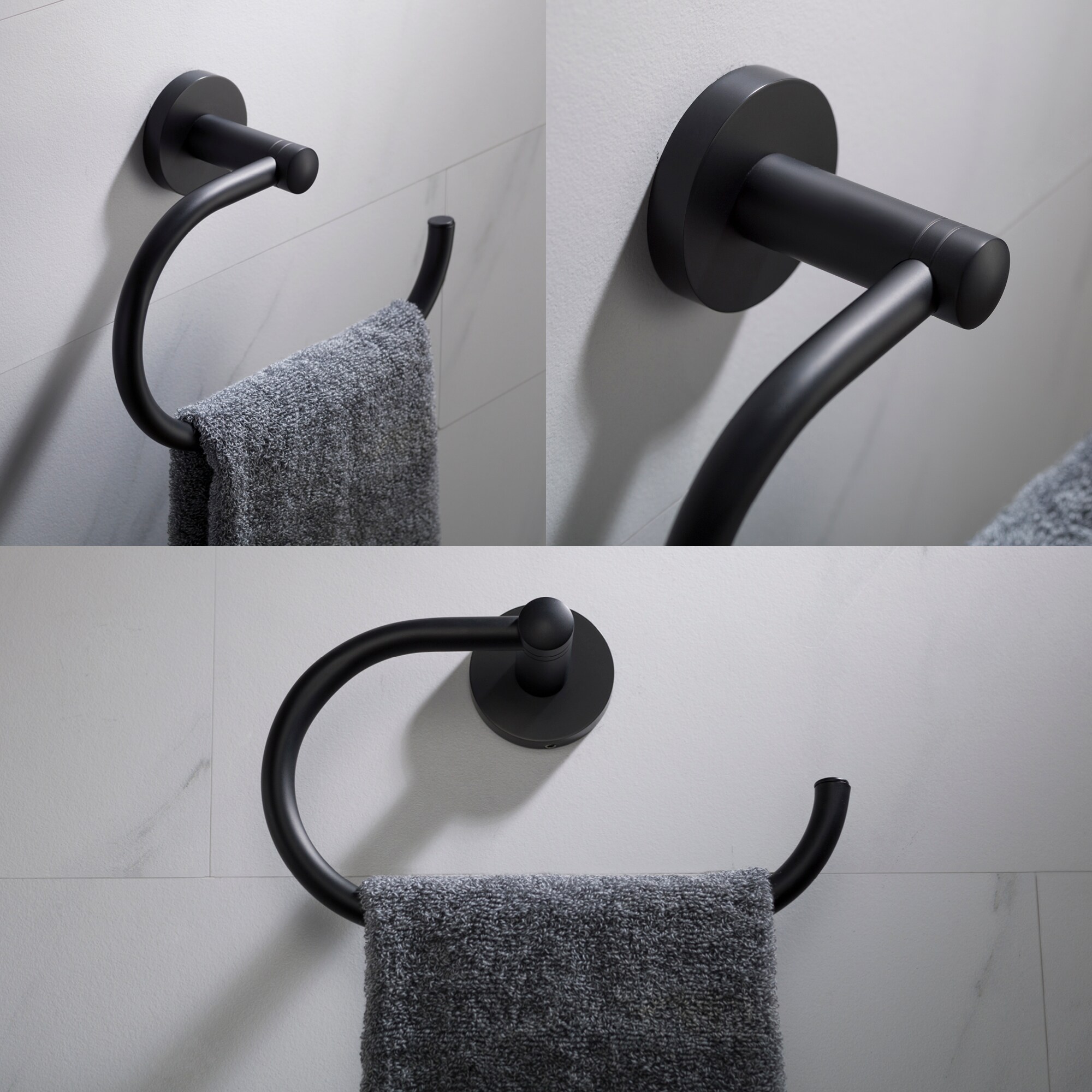 Juego de accesorios de baño decorativos en negro mate de 4 piezas Kraus - Incluye barra de toallas, porta papel, anillo para toallas y gancho para batas C-KEA-188MB