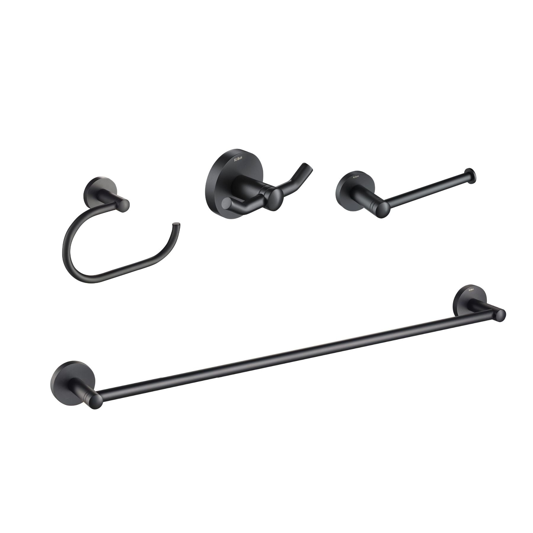 Juego de accesorios de baño decorativos en negro mate de 4 piezas Kraus - Incluye barra de toallas, porta papel, anillo para toallas y gancho para batas C-KEA-188MB