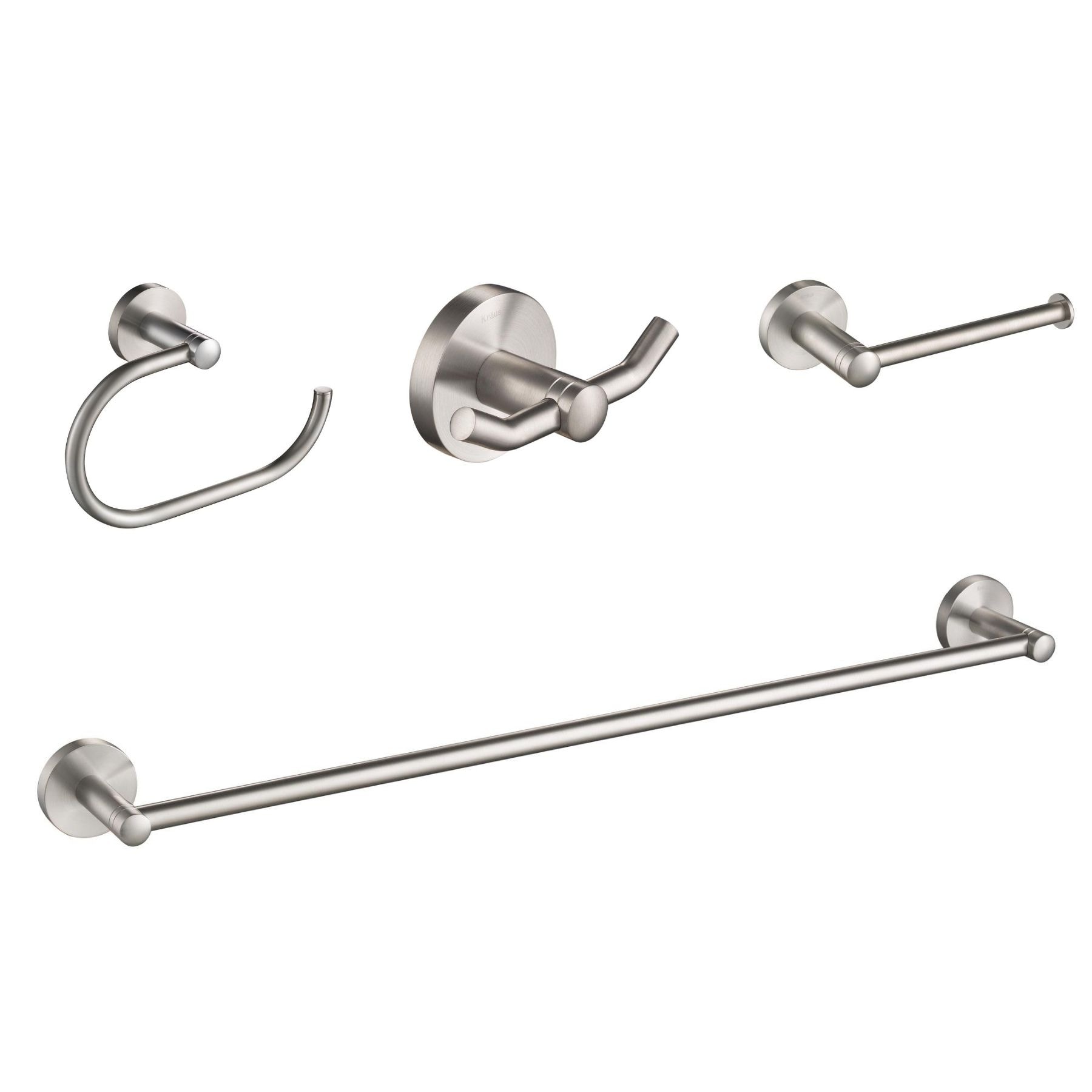 Juego de Accesorios para Baño de 4 Piezas en Níquel Cepillado - Barra para Toallas, Portarrollos, Argolla para Toalla y Gancho para Batas Incluidos C-KEA-188BN
