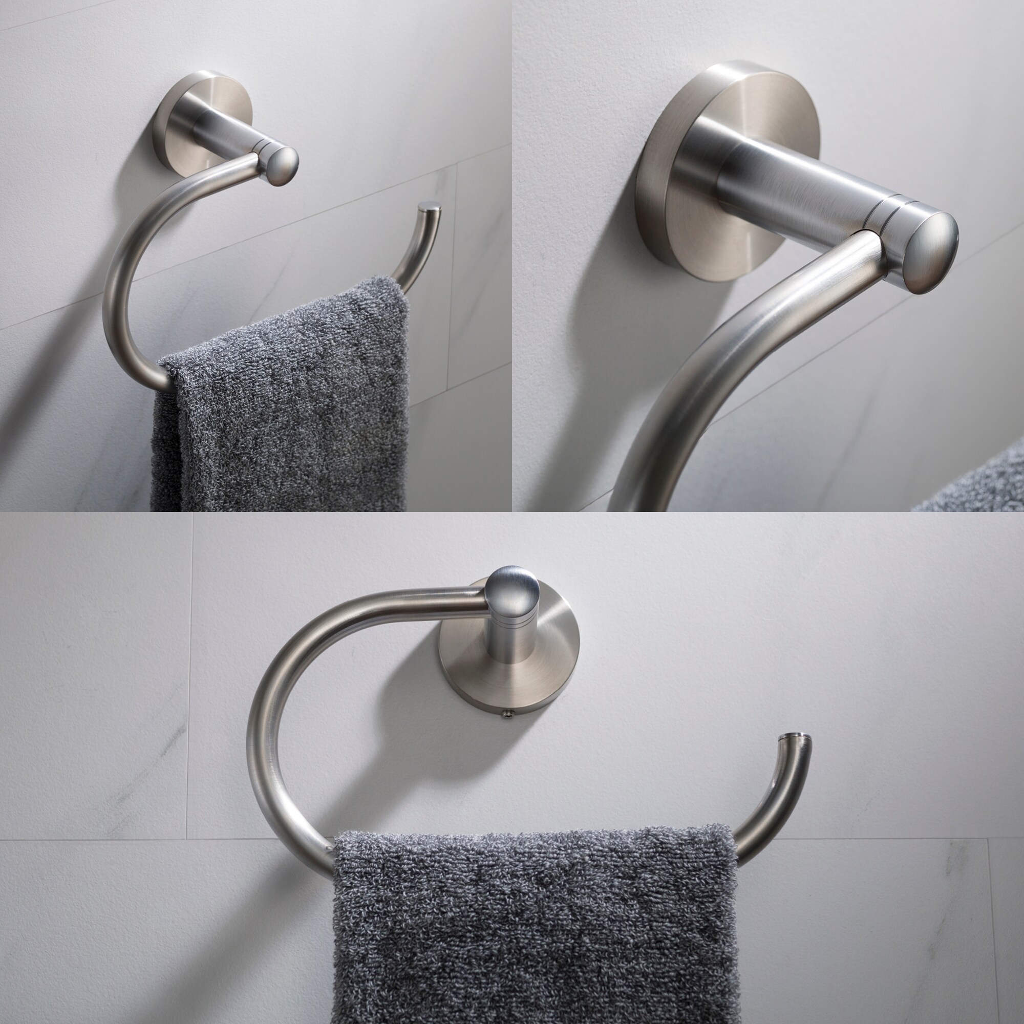 Juego de Accesorios para Baño de 4 Piezas en Níquel Cepillado - Barra para Toallas, Portarrollos, Argolla para Toalla y Gancho para Batas Incluidos C-KEA-188BN