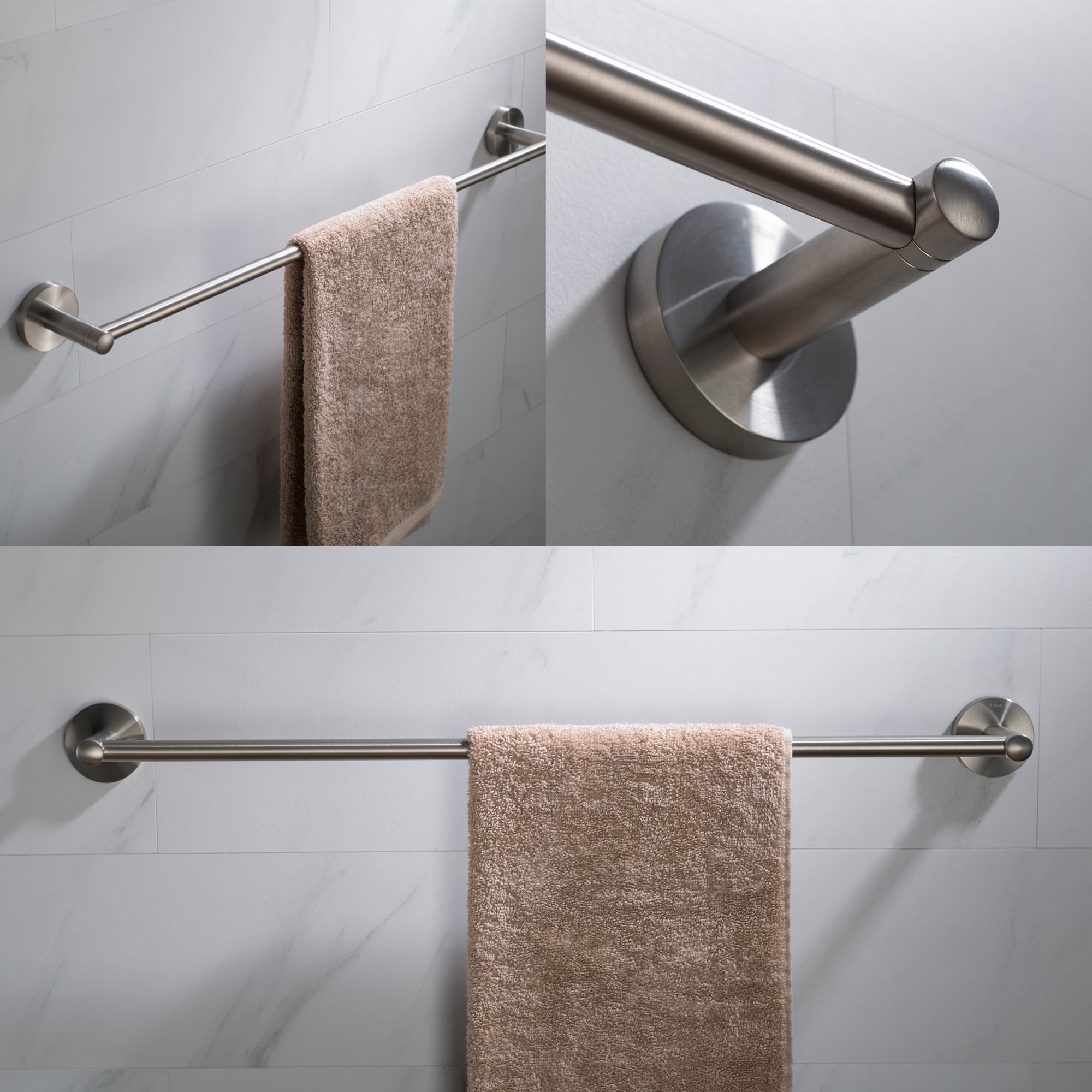 Juego de Accesorios para Baño de 4 Piezas en Níquel Cepillado - Barra para Toallas, Portarrollos, Argolla para Toalla y Gancho para Batas Incluidos C-KEA-188BN