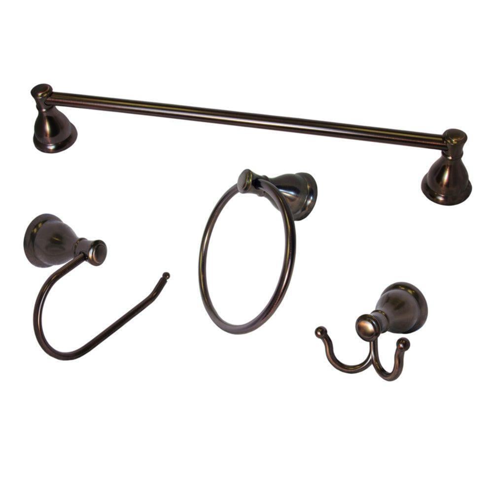 Set de accesorios de baño decorativos en bronce frotado con aceite de 4 piezas Castilla ARISTA - Incluye barra para toalla, porta papel higiénico, argolla para toalla y gancho para batas BA5903-4PC SET-ORB