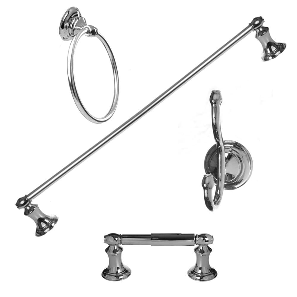 Juego de accesorios de baño cromados de la serie Highlander de 4 piezas ARISTA: Barra de toallas, porta papel higiénico, argolla para toallas y gancho para batas incluidos BA3501-4SET-CH