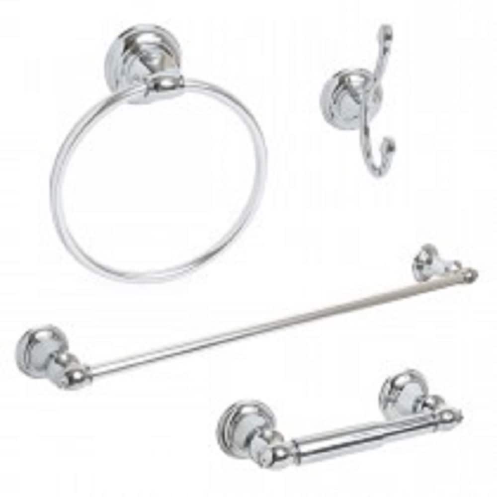 Juego de accesorios de baño cromados de la serie Highlander de 4 piezas ARISTA: Barra de toallas, porta papel higiénico, argolla para toallas y gancho para batas incluidos BA3501-4SET-CH