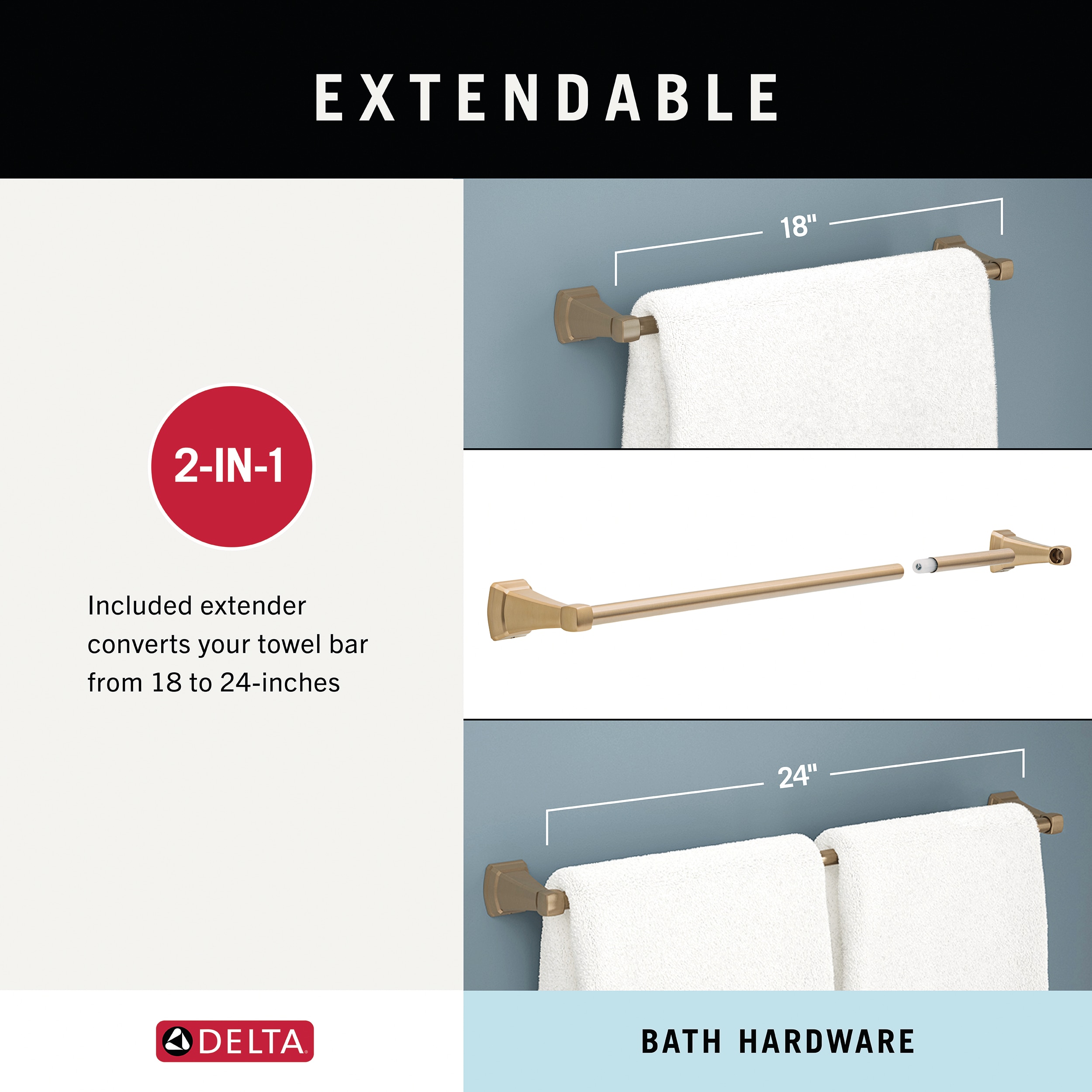 Juego de accesorios de baño decorativos en negro mate Delta Flynn de 3 piezas: Barra para toallas, Portarrollos de papel higiénico, Anillo para toallas incluidos FLY63-MB