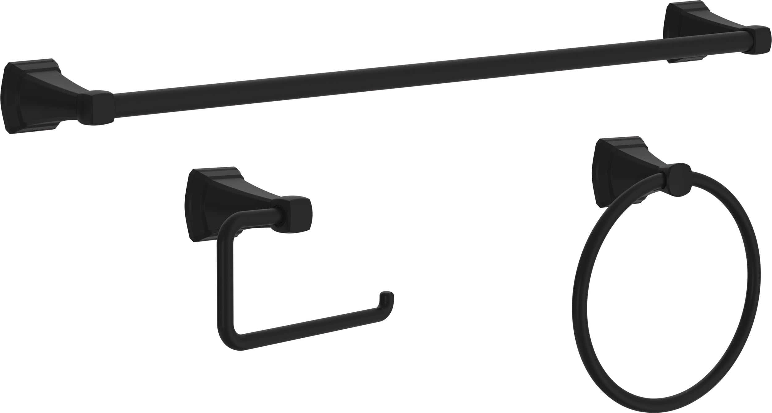 Juego de accesorios de baño decorativos en negro mate Delta Flynn de 3 piezas: Barra para toallas, Portarrollos de papel higiénico, Anillo para toallas incluidos FLY63-MB