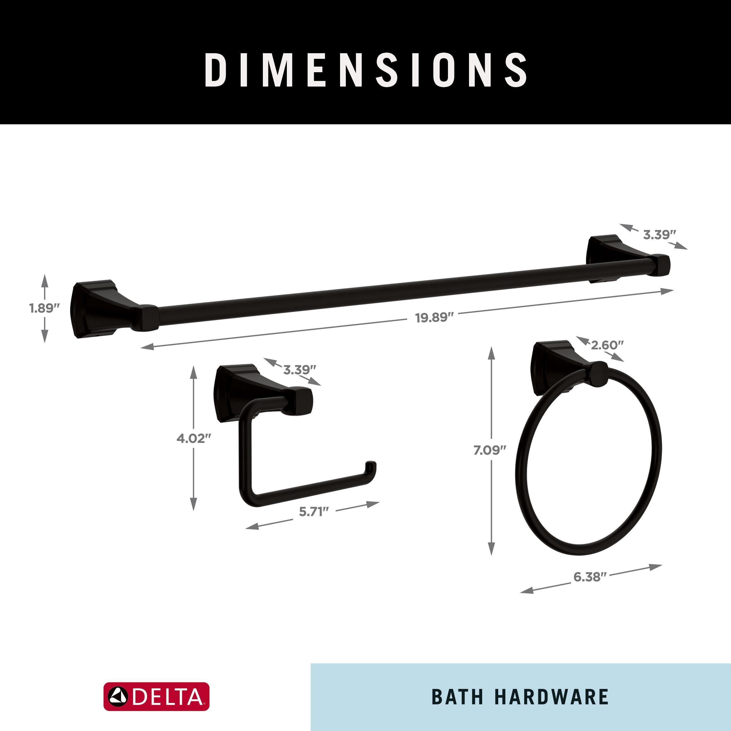 Juego de accesorios de baño decorativos en negro mate Delta Flynn de 3 piezas: Barra para toallas, Portarrollos de papel higiénico, Anillo para toallas incluidos FLY63-MB