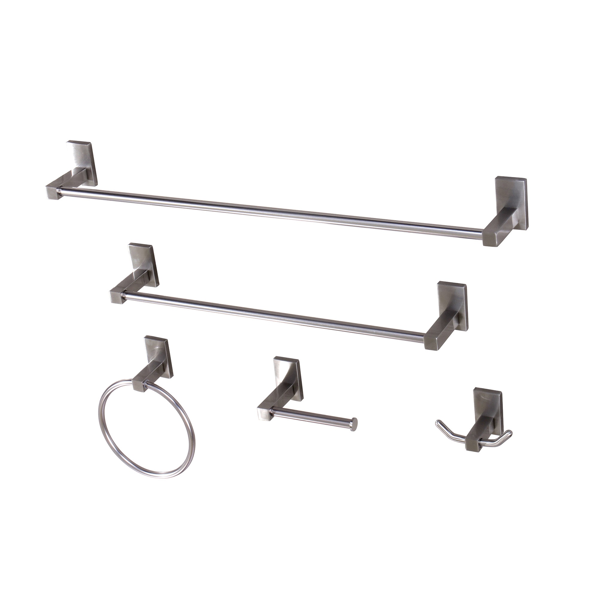 Juego de Accesorios de Baño Decorativos en Níquel Cepillado Kingston Brass de 5 piezas - Barra de Toallas, Portarrollos, Argolla de Toalla, Gancho de Bata incluidos WLBAHK8212478SN
