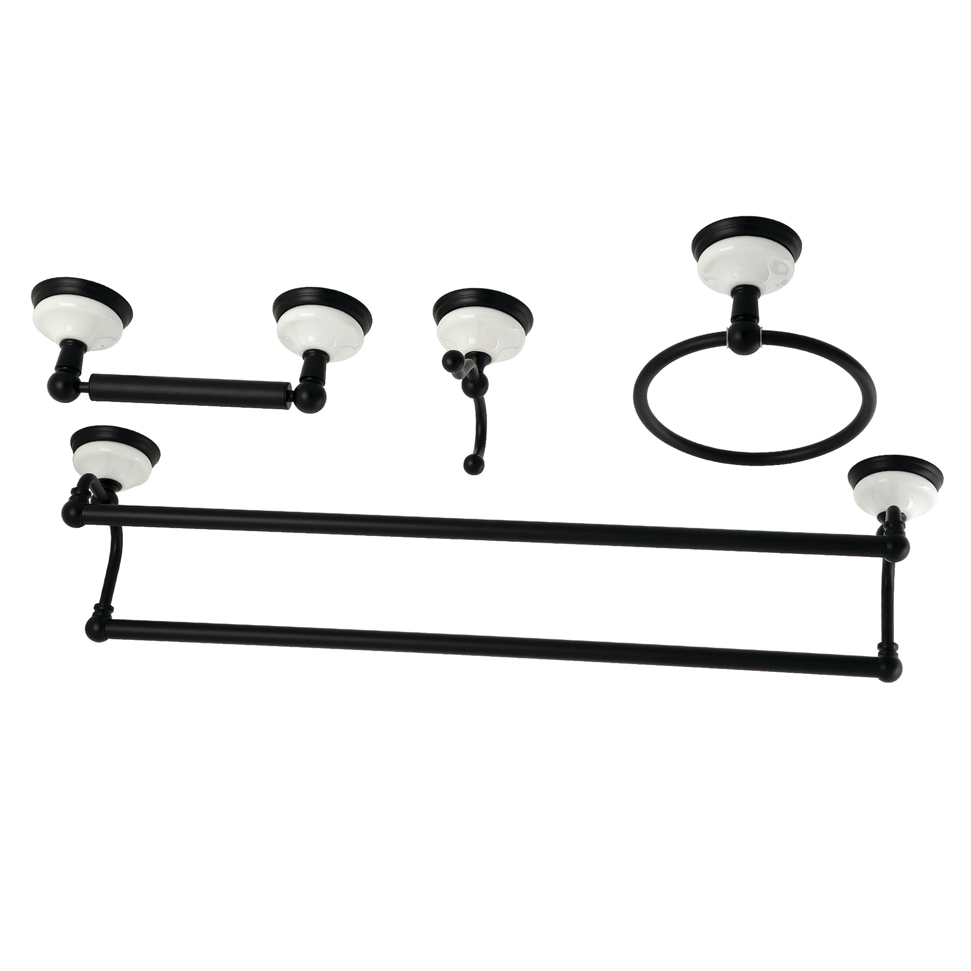 Juego de Accesorios Decorativos para Baño en Negro Mate victoriano de 4 Piezas Kingston Brass - Barra de Toallas, Portarrollos, Anillo de Toalla, Gancho para Bata incluido WLBAK1113478MB