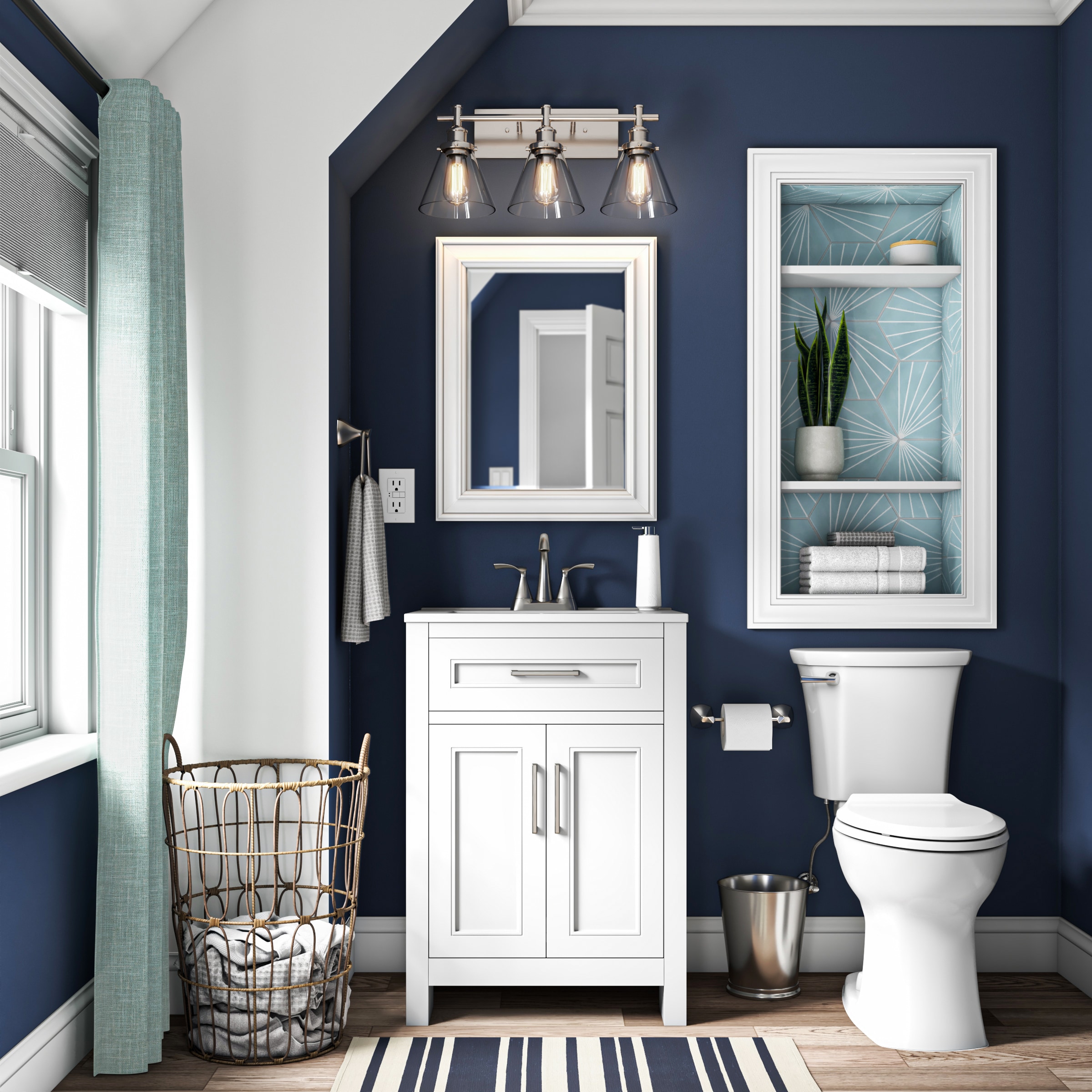 Juego de accesorios decorativos para baño en níquel cepillado Sandover Delta de 3 piezas con protección contra manchas: barra de toalla, porta papel higiénico y argolla para toallas incluidos SAN63-BN.