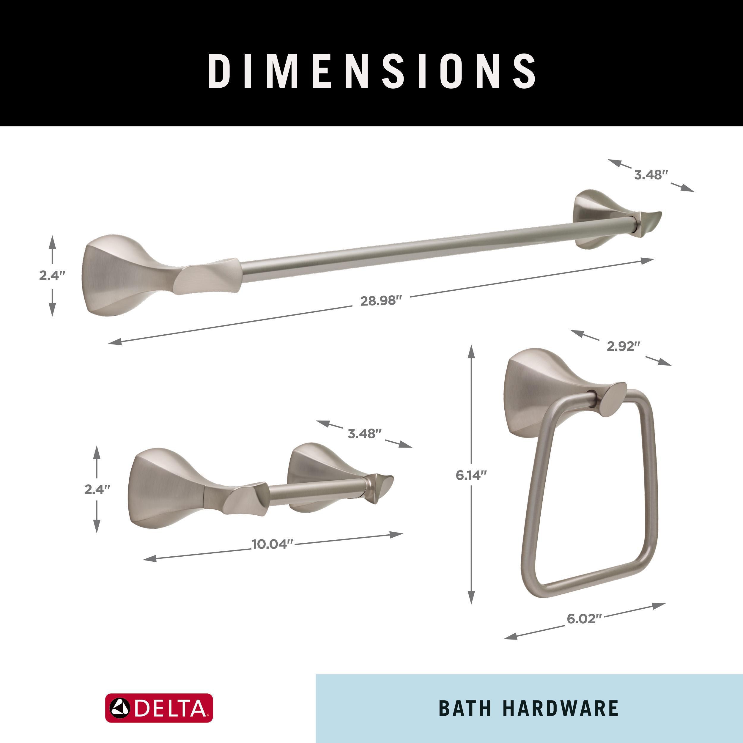 Juego de accesorios decorativos para baño en níquel cepillado Sandover Delta de 3 piezas con protección contra manchas: barra de toalla, porta papel higiénico y argolla para toallas incluidos SAN63-BN.