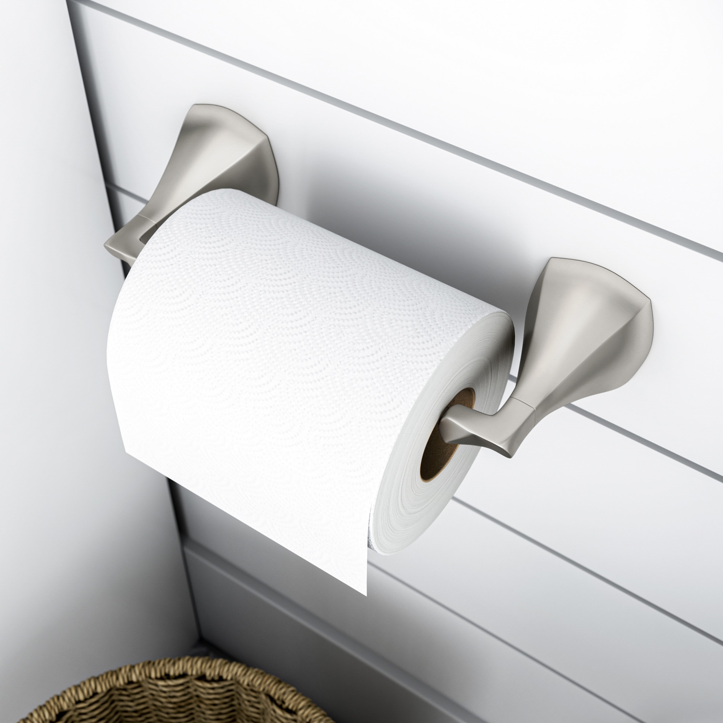 Juego de accesorios decorativos para baño en níquel cepillado Sandover Delta de 3 piezas con protección contra manchas: barra de toalla, porta papel higiénico y argolla para toallas incluidos SAN63-BN.
