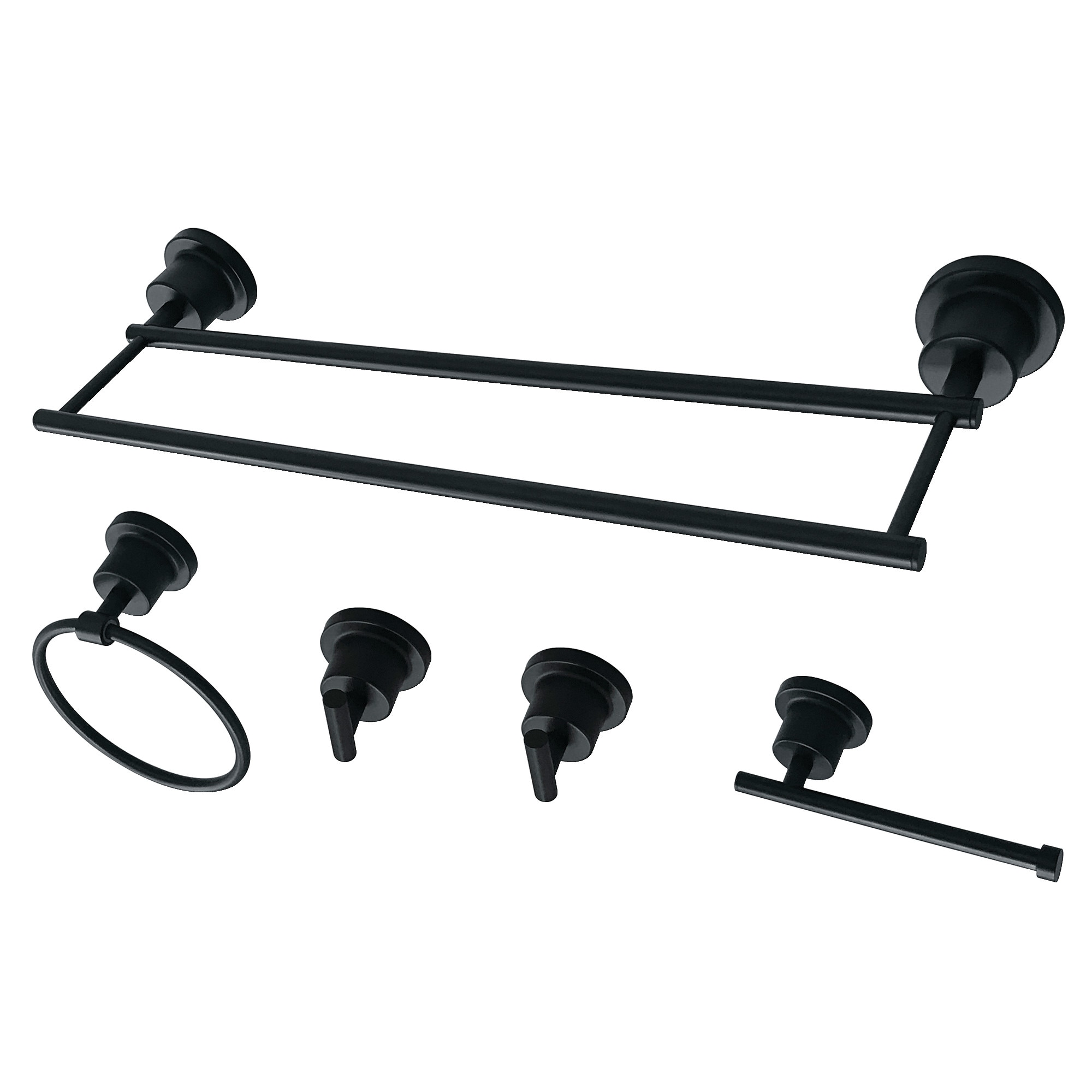 Juego de Accesorios de Baño en Negro Mate de 5 Piezas Concord de Kingston Brass - Barra de Toalla, Portarrollos de Papel, Argolla de Toalla, Gancho para Bata incluidos WLBAH8213184780