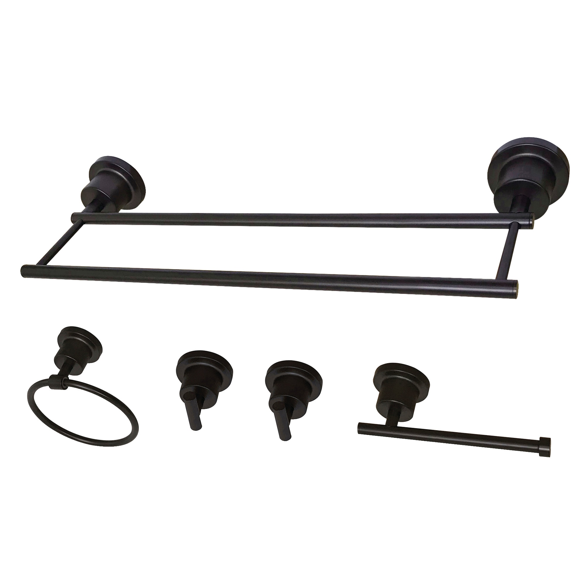 Juego de Accesorios para Baño Kingston Brass de 5 Piezas en Bronce Frotado con Aceite, Estilo Concord. Incluye Barra de Toallas, Porta Papel de Baño, Anillo para Toallas y Gancho para Batas. (Código: WLBAH8213184785)
