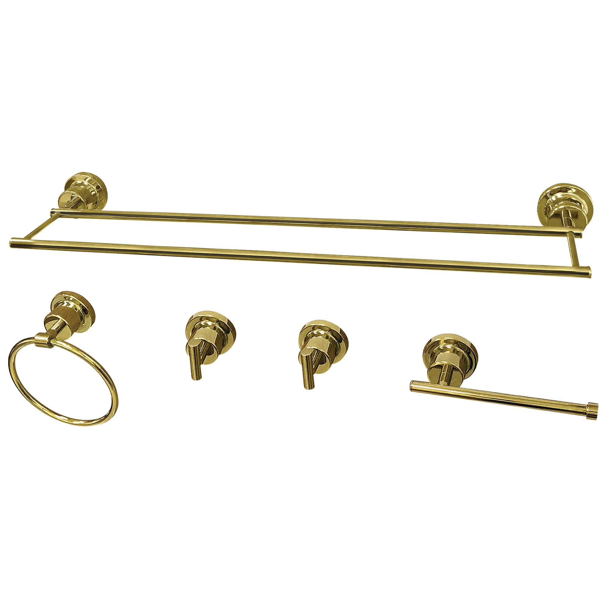 Conjunto de Accesorios de Baño Decorativos de Latón Pulido Kingston Brass Concord de 5 Piezas: Barra de Toallas, Portarrollos, Argolla de Toallas, Gancho para Batas Incluido.