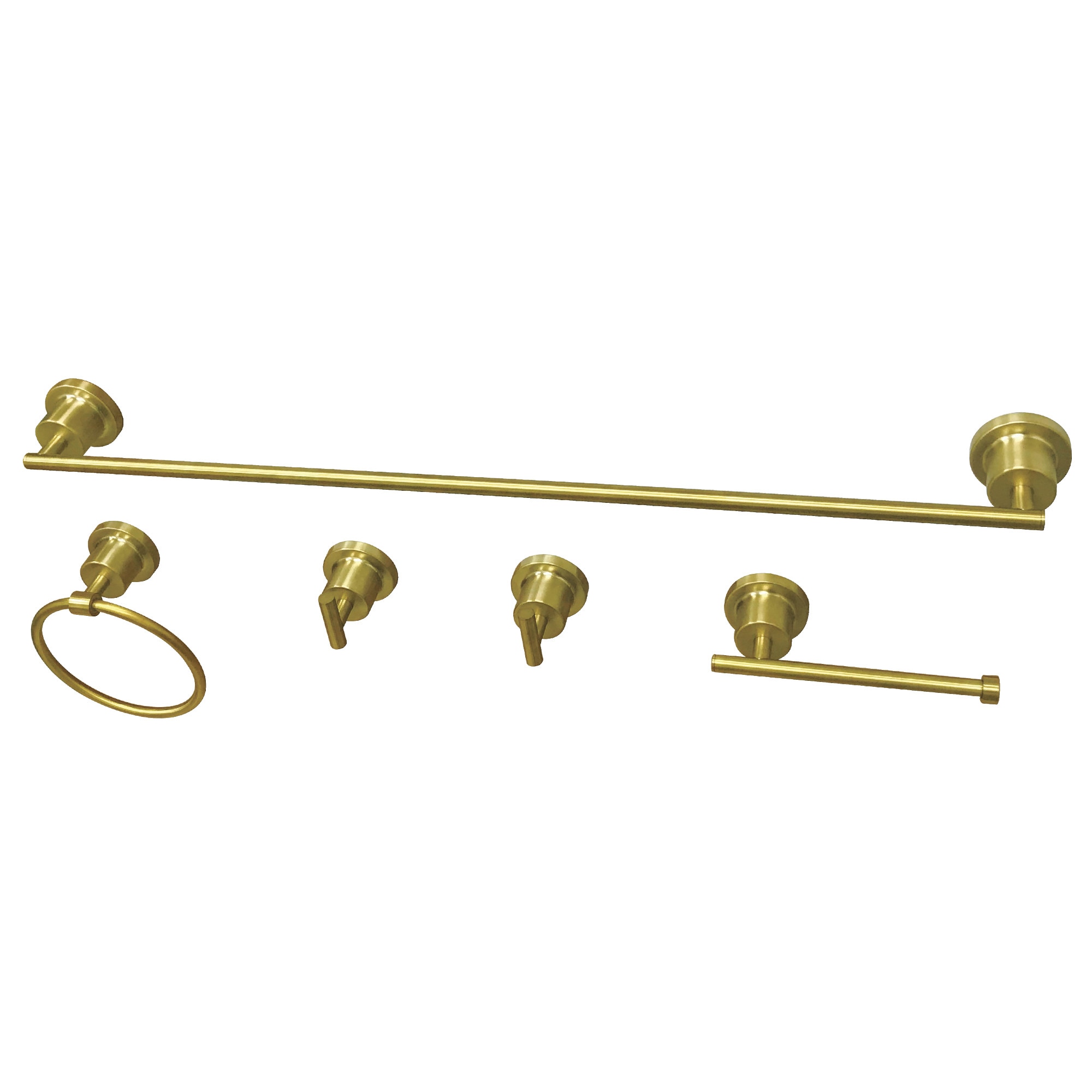 Juego de Accesorios de Baño Decorativos Kingston Brass 5 Piezas en Latón Cepillado Concord - Incluye Barra de Toallas, Porta Papel, Anillo de Toallas y Gancho para Batas