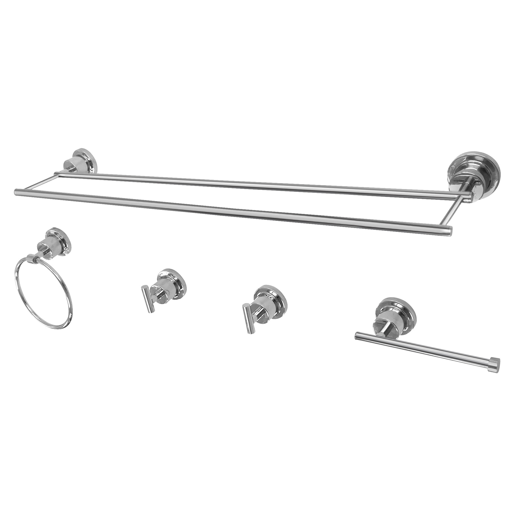 Juego de Accesorios de Baño Decorativos de Cromo Pulido 5 Piezas Concord Kingston Brass - Incluye Barra de Toallas, Portarrollos, Argolla de Toalla y Gancho para Batas