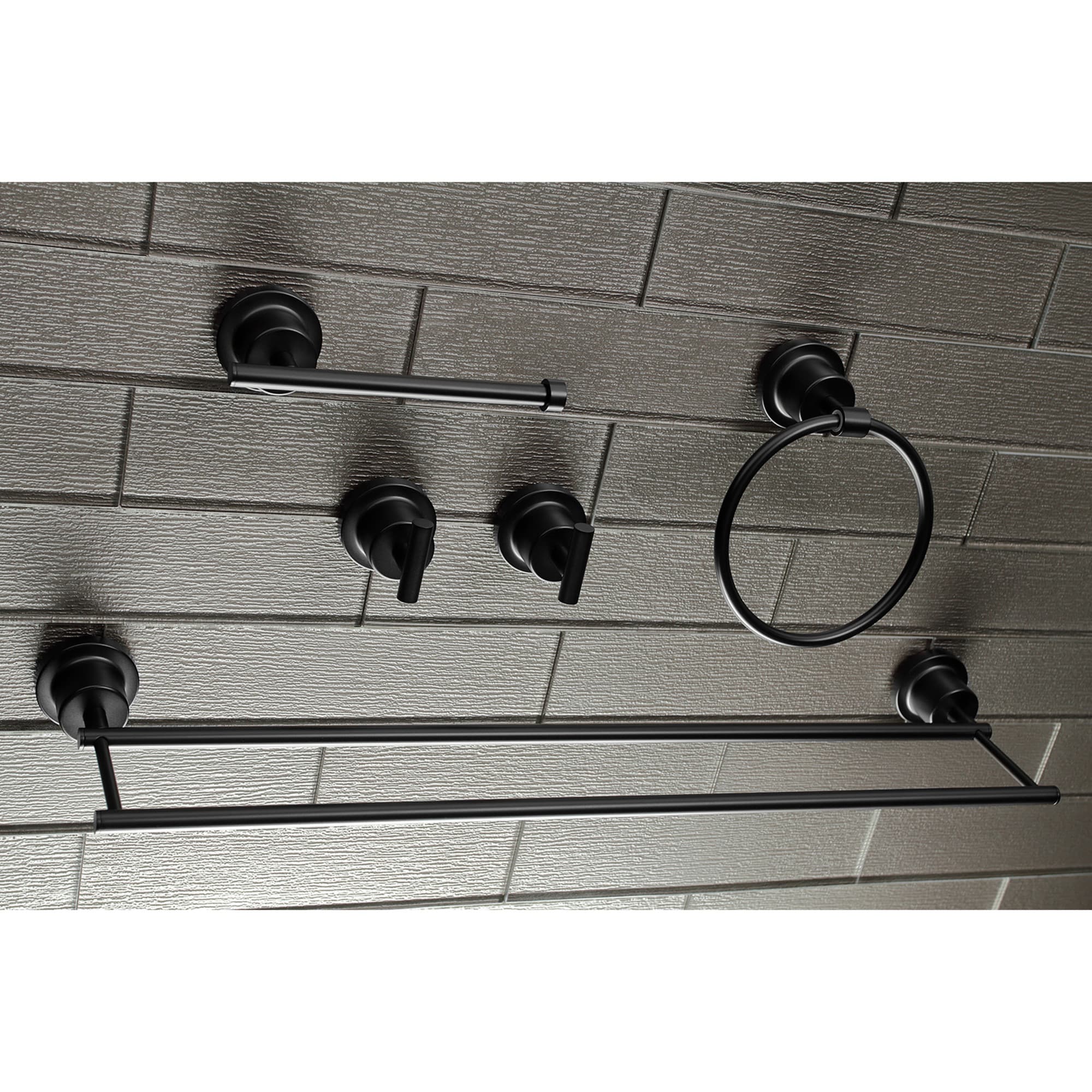 Juego de 5 piezas de accesorios para baño en negro mate Kingston Brass Concord - Barra de toalla, porta papel higiénico, argolla para toalla, gancho para batas incluidos WLBAH8213478MB