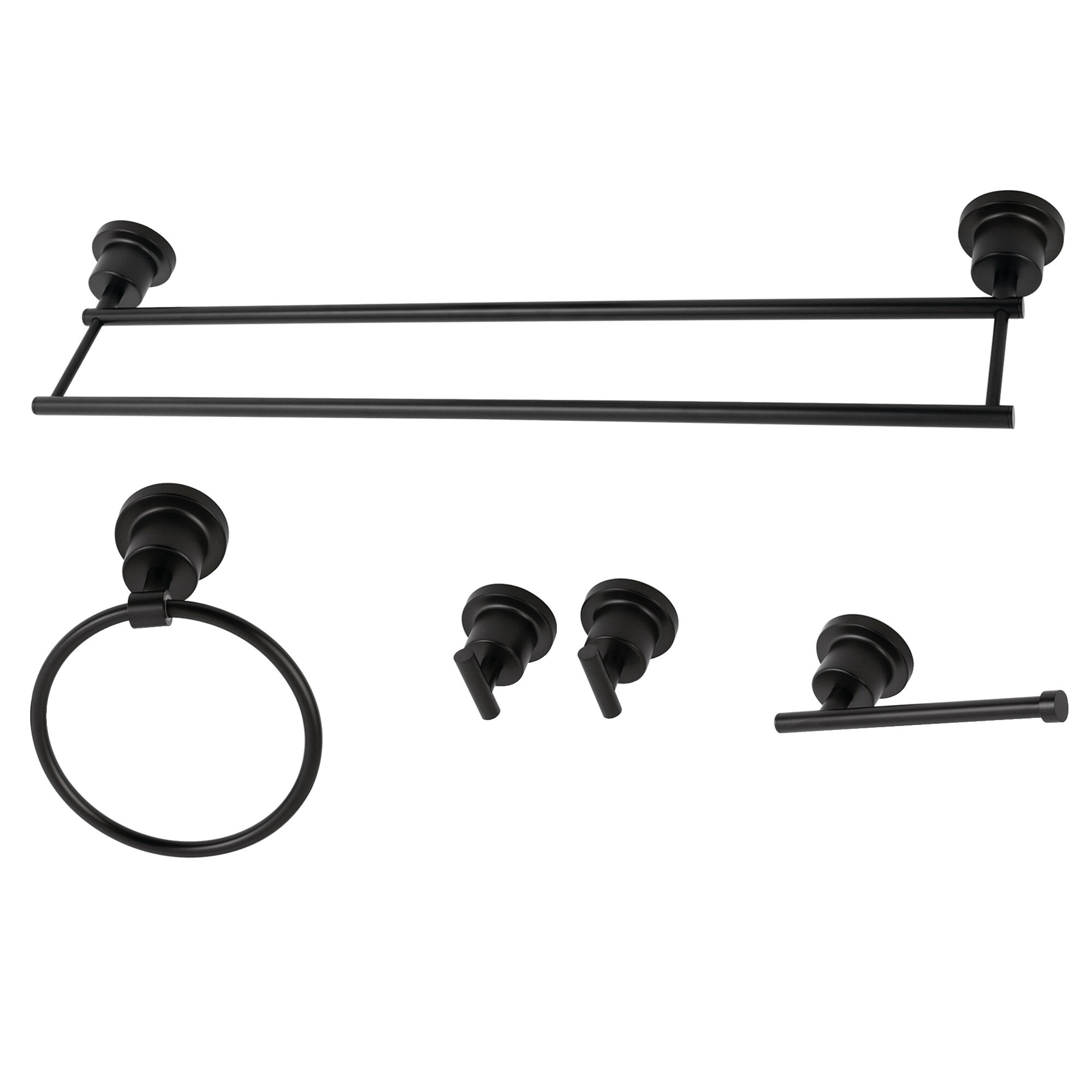 Juego de 5 piezas de accesorios para baño en negro mate Kingston Brass Concord - Barra de toalla, porta papel higiénico, argolla para toalla, gancho para batas incluidos WLBAH8213478MB