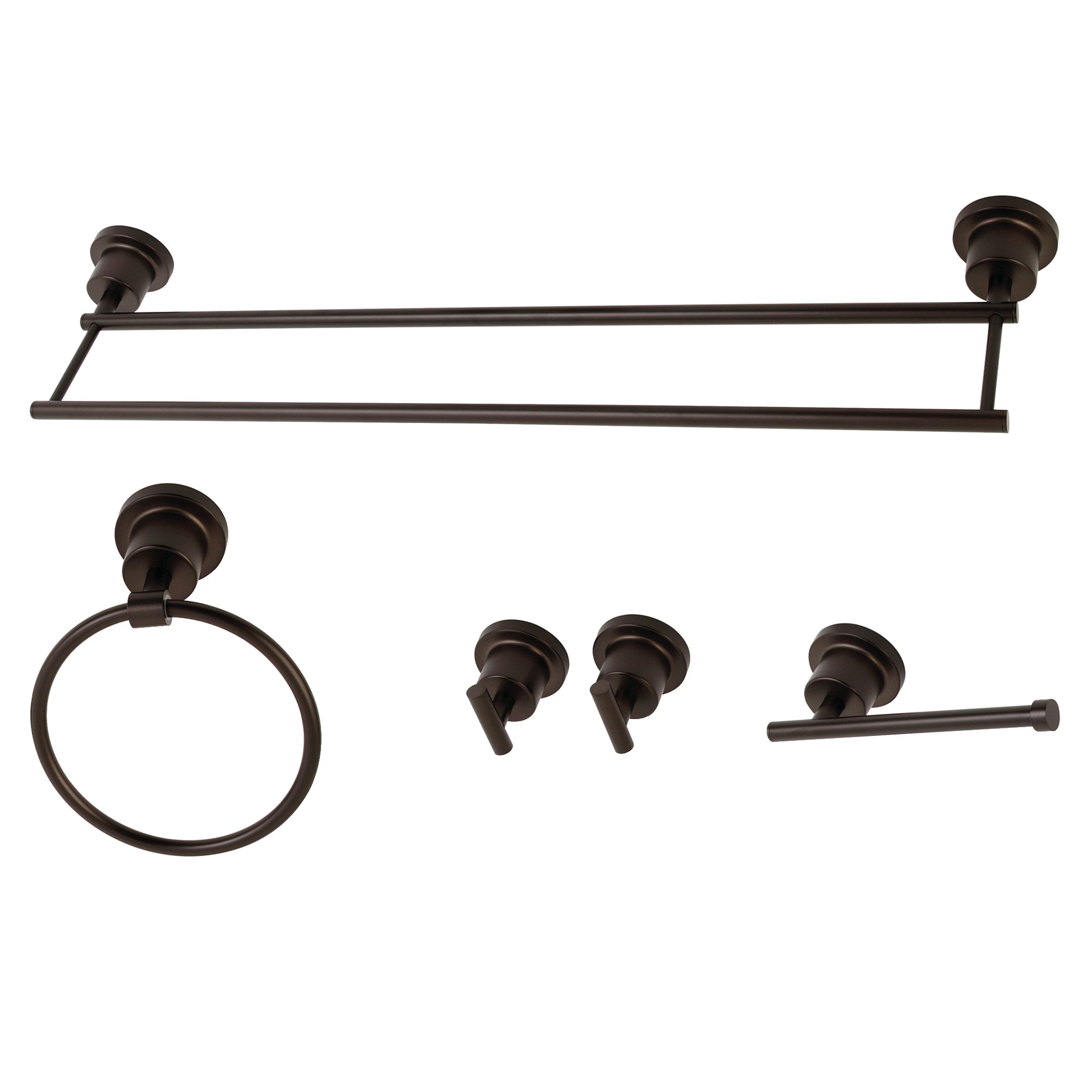 Juego de Accesorios Decorativos para Baño en Bronce Aceitado de 5 Piezas Kingston Brass Concord que Incluye Barra de Toallas, Portarrollos de Papel, Argolla para Toallas y Gancho para Batas