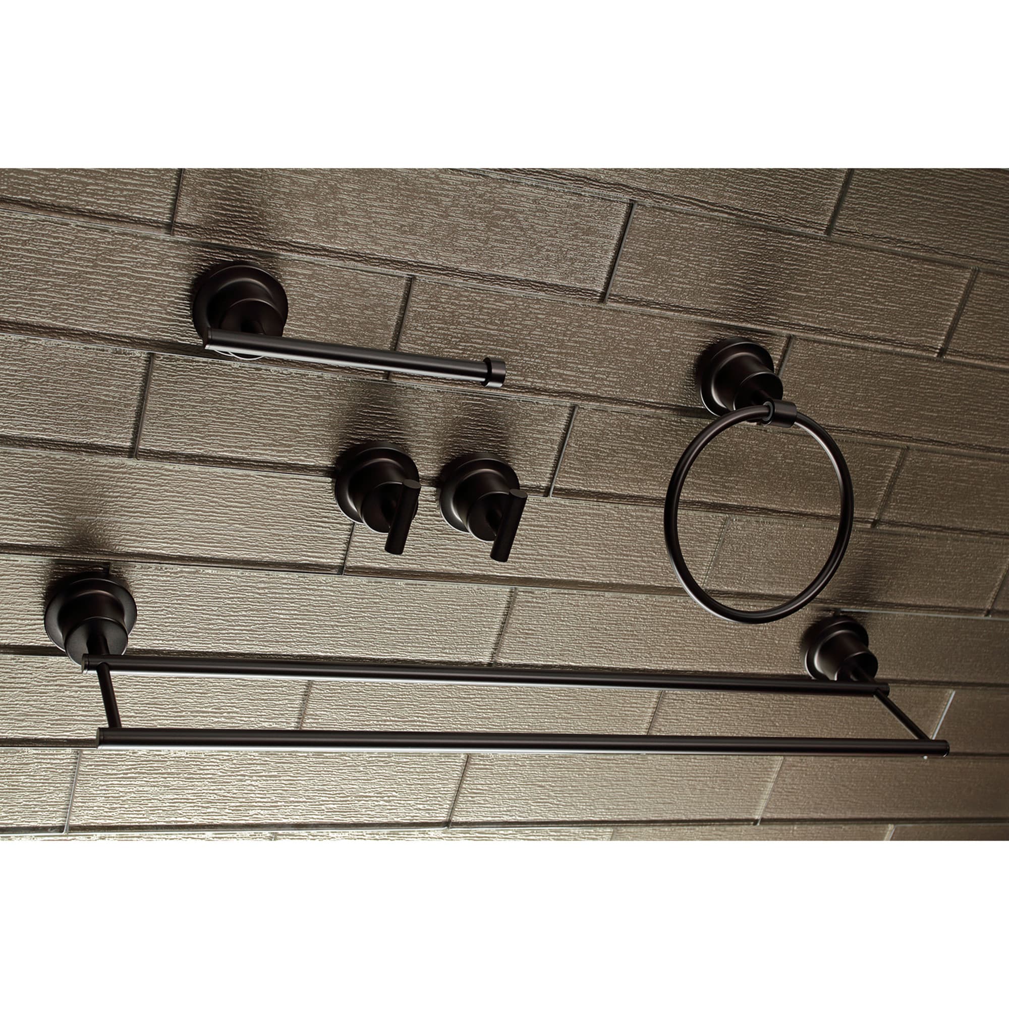 Juego de Accesorios Decorativos para Baño en Bronce Aceitado de 5 Piezas Kingston Brass Concord que Incluye Barra de Toallas, Portarrollos de Papel, Argolla para Toallas y Gancho para Batas