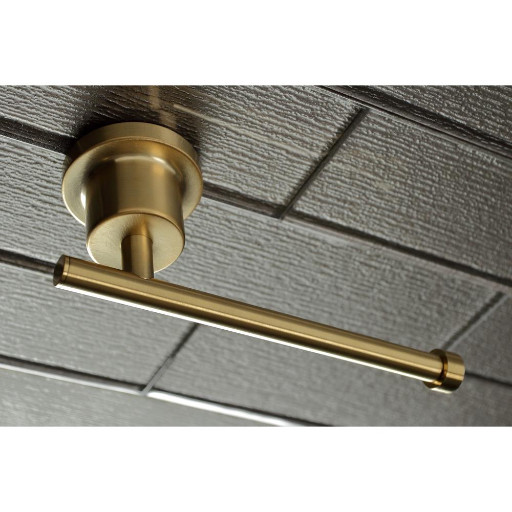 Juego de Accesorios de Baño Decorativos en Latón Cepillado de 5 Piezas Kingston Brass Concord: Barra de Toalla, Porta Papel, Argolla de Toalla, y Gancho para Bata incluidos