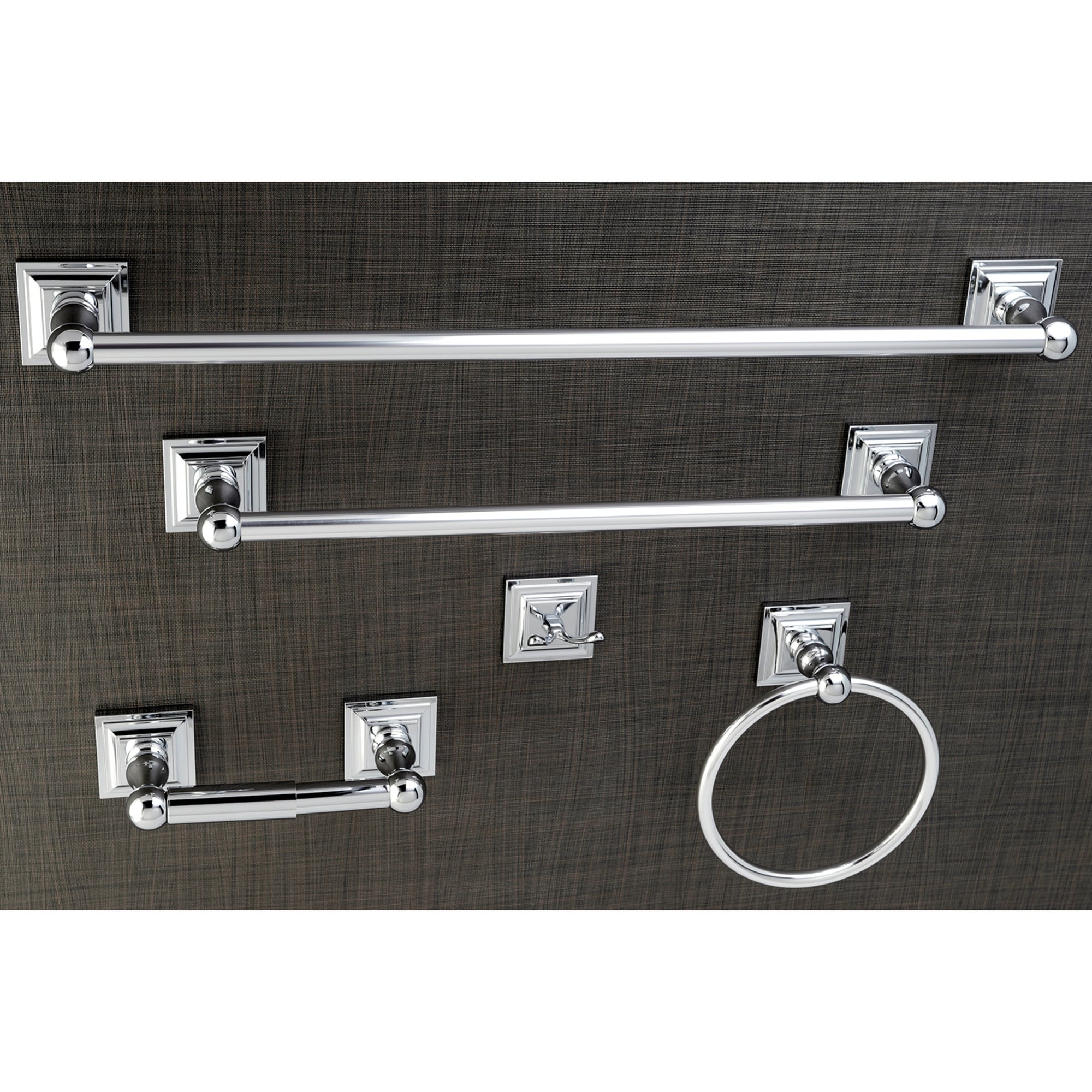 Juego de accesorios de baño decorativos en cromo pulido de 5 piezas - Barra de toallas, porta papel higiénico, argolla para toalla, gancho para batas incluido Serano Kingston Brass