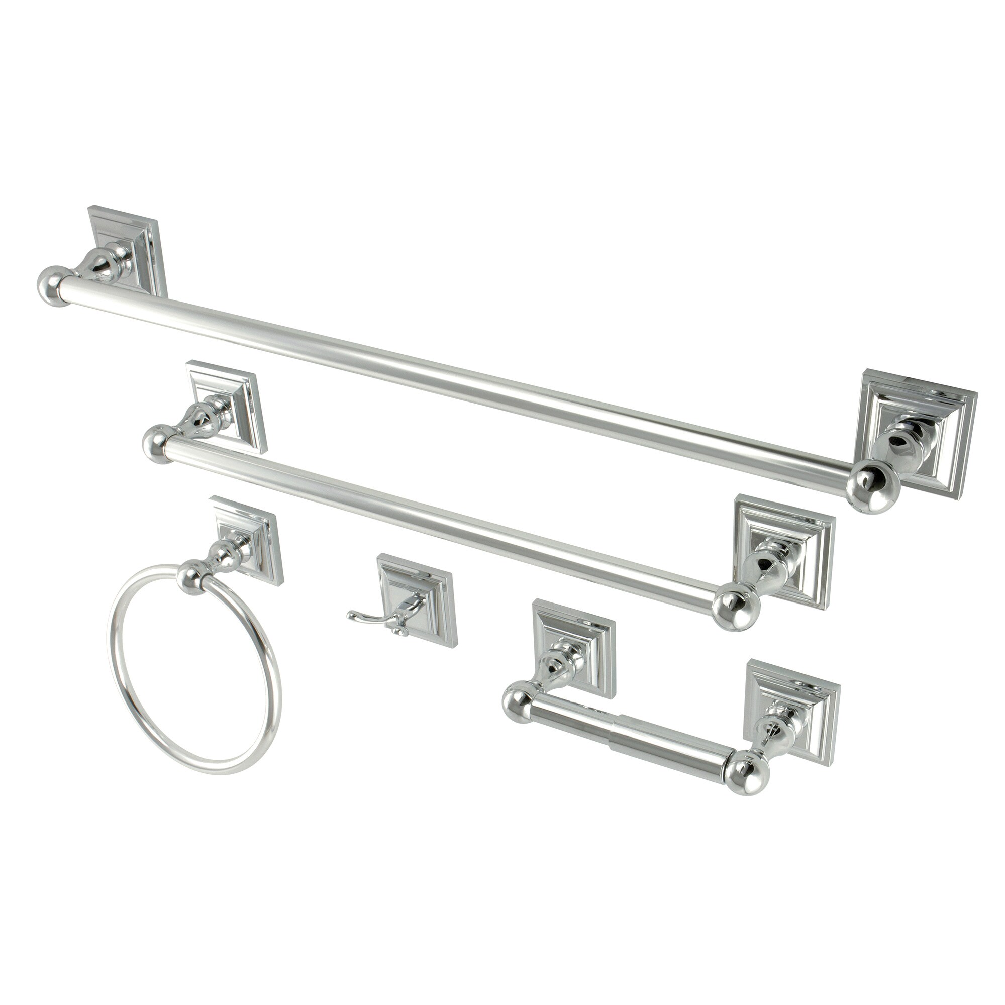 Juego de accesorios de baño decorativos en cromo pulido de 5 piezas - Barra de toallas, porta papel higiénico, argolla para toalla, gancho para batas incluido Serano Kingston Brass