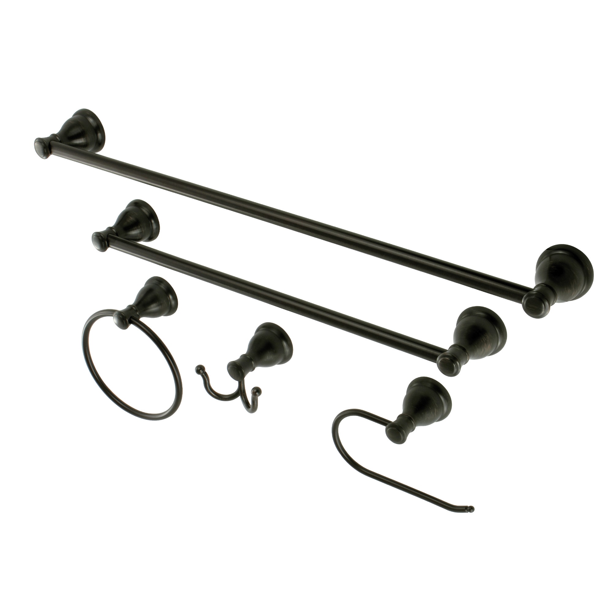 Juego de Accesorios de Baño Decorativos Kingston Brass Mesa Verde de Bronce Envejecido de 5 Piezas - Barra de Toallas, Portarrollos, Argolla para Toallas, Gancho para Batas Incluidos