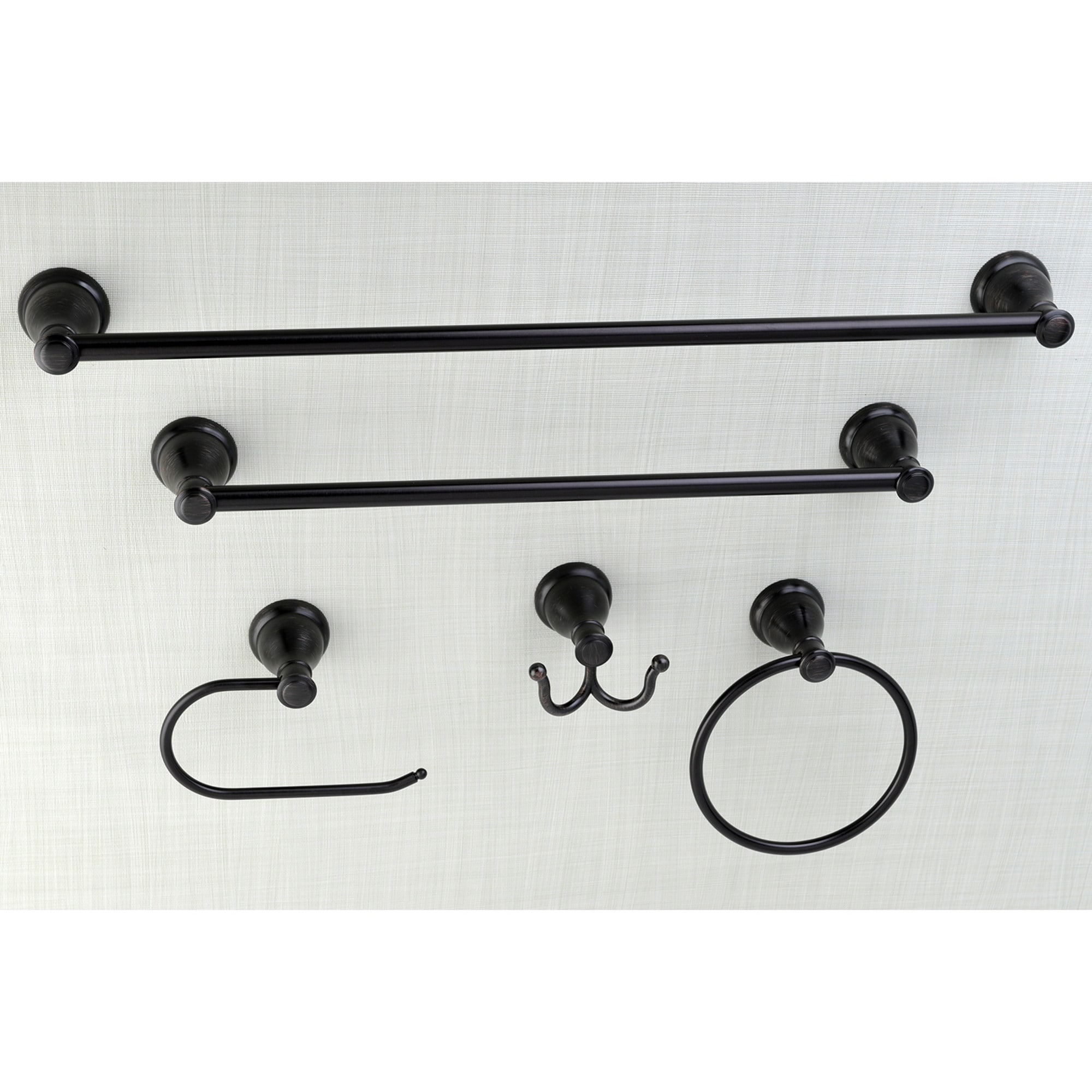 Juego de Accesorios de Baño Decorativos Kingston Brass Mesa Verde de Bronce Envejecido de 5 Piezas - Barra de Toallas, Portarrollos, Argolla para Toallas, Gancho para Batas Incluidos